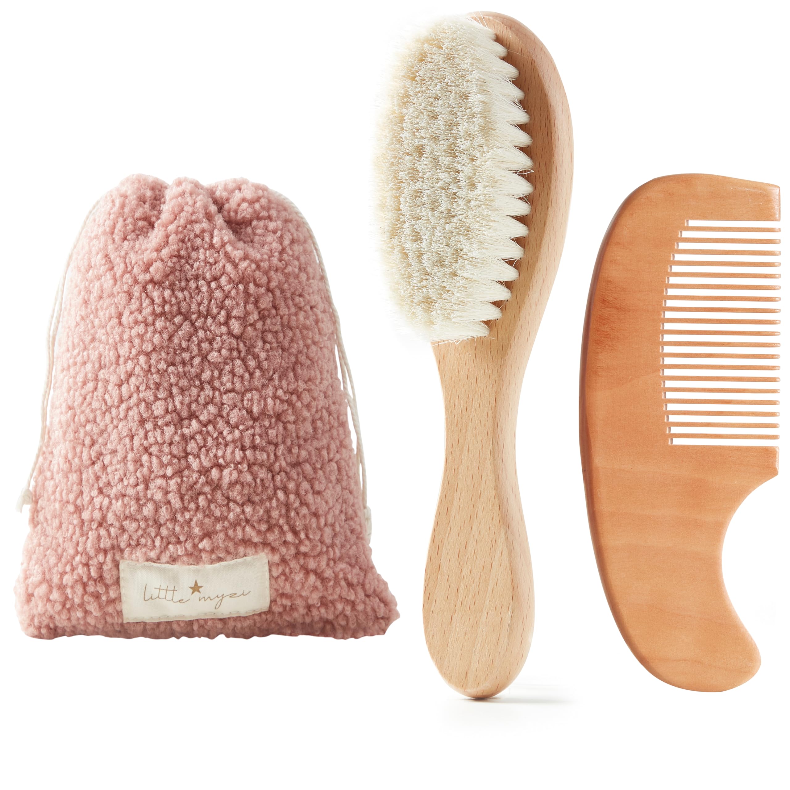 Juego de cepillos para el pelo de bebé MYZI: cepillo suave para recién nacidos, peine y cepillo para niños y niñas, cepillo y peine para bebés pequeños - Set de regalo para bebé