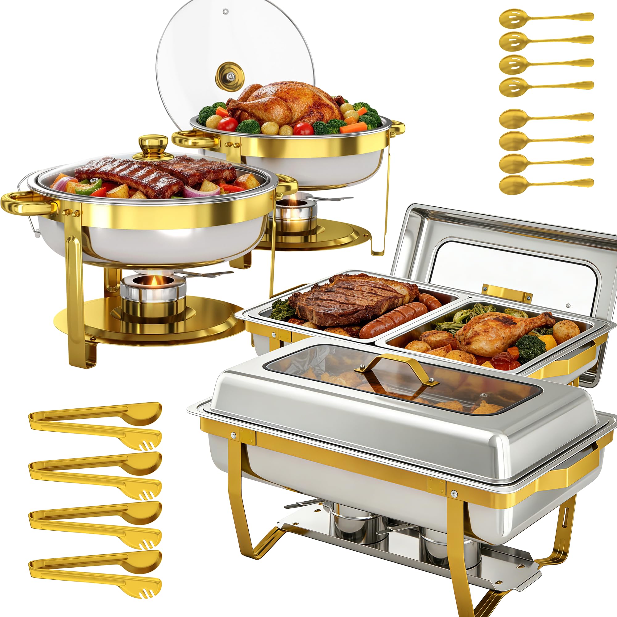 4-TLG Gold Chafing Dish Set 9QT & 6QT Buffetwärmer