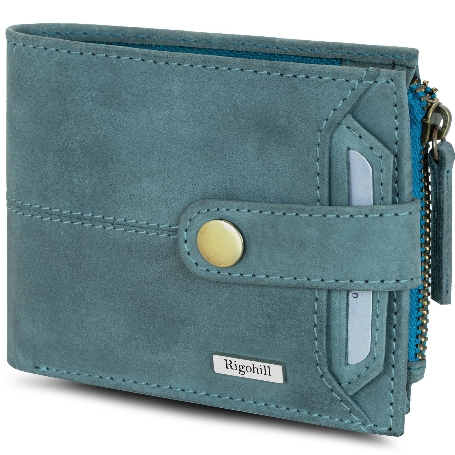 RIGOHILL Doger Aqua Zimmer Mens Leather Wallet | Genuine Leather Wallet with RFID Blocking | Gift Set for Men