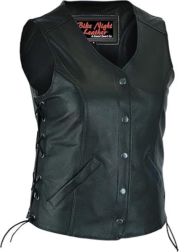 Daniel Smart - Chaleco de cuero para mujer, cuello abierto, con cordones laterales y bolsillos ocultos