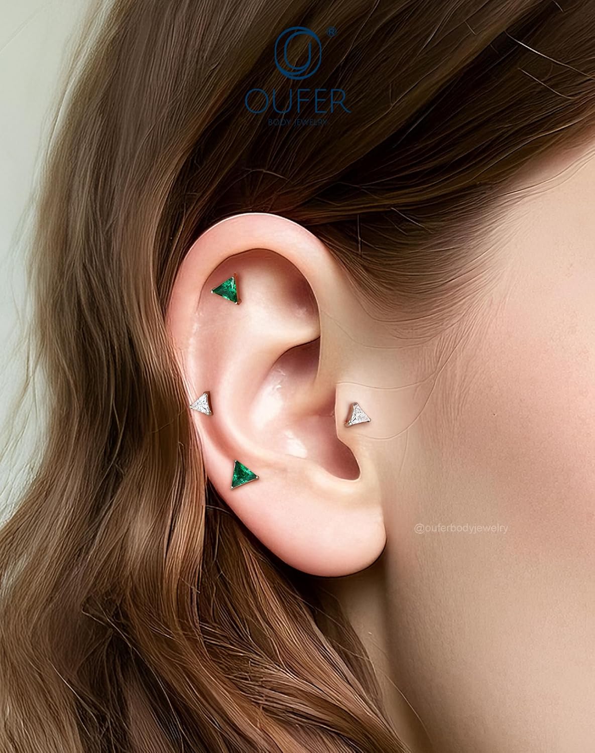 OUFER 16G Helix Piercing Jewelry, 316L Stainless Steel Forward Helix Earrings, Triangle Clear CZ Flat Back Labret Lip Piercing, Push Pin Cartilage Tragus Earrings For Women Men - Image 4