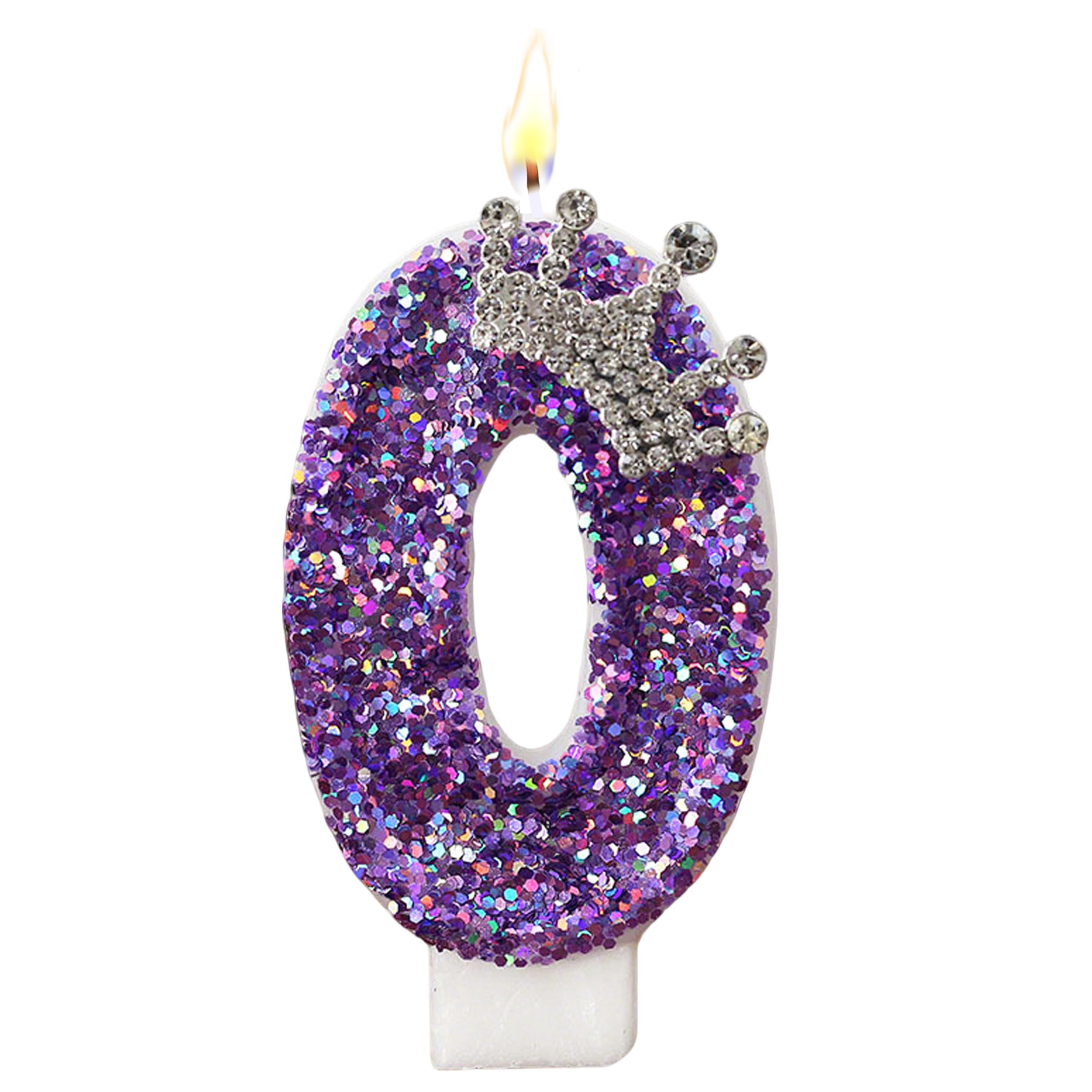 K Pop Number Birthday Candles, Glitter Crown Birthday Candles for Cakes Decoration, Stylish Kpop Music Themed Cake Topper for Girls Birthday Party Supplies & Anniversary (Holo Purple, Number 0)