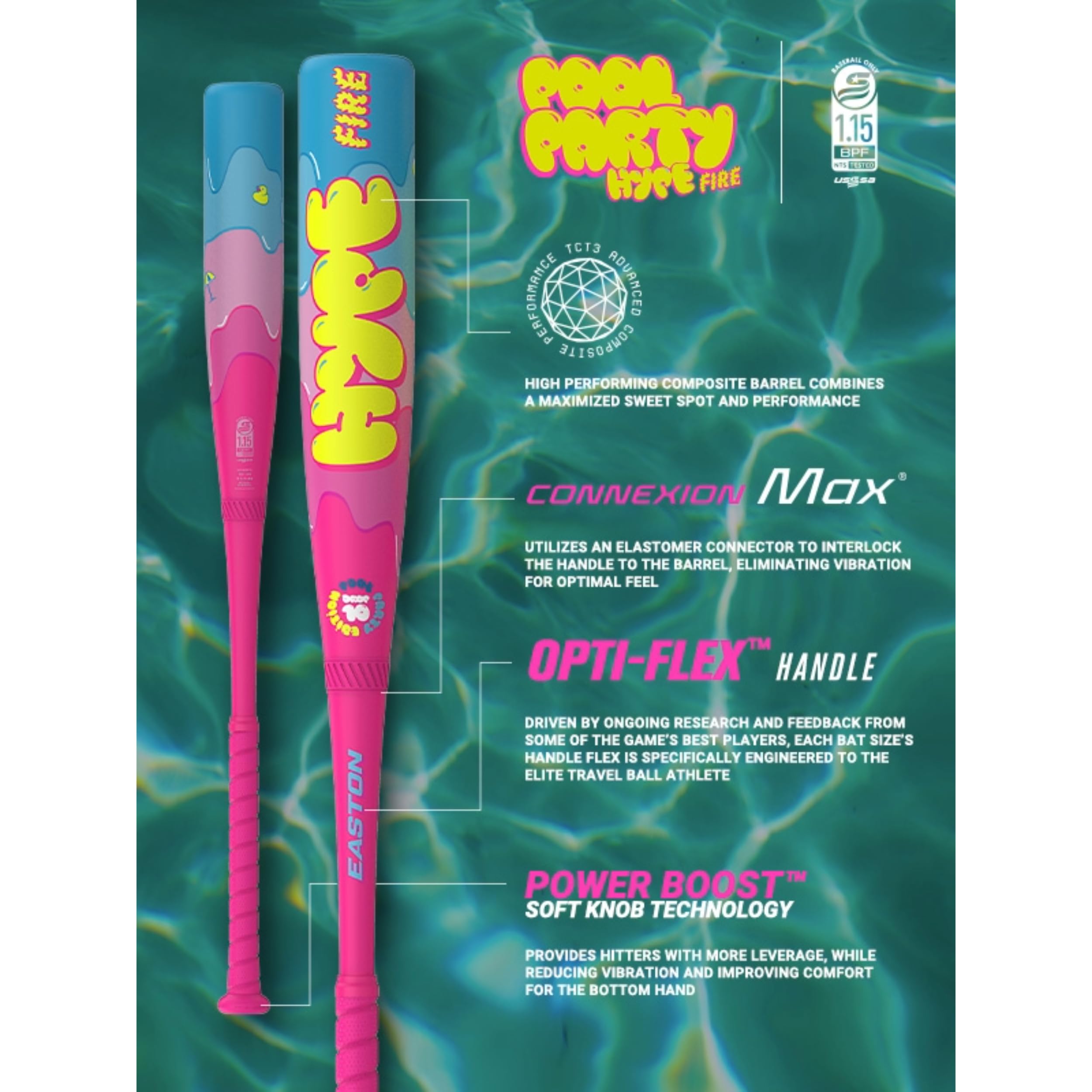 Easton Hype Fire, mazza da baseball per feste in piscina, USSSA, da -5 / -8 / -10 Drop | 2 pezzi in composito