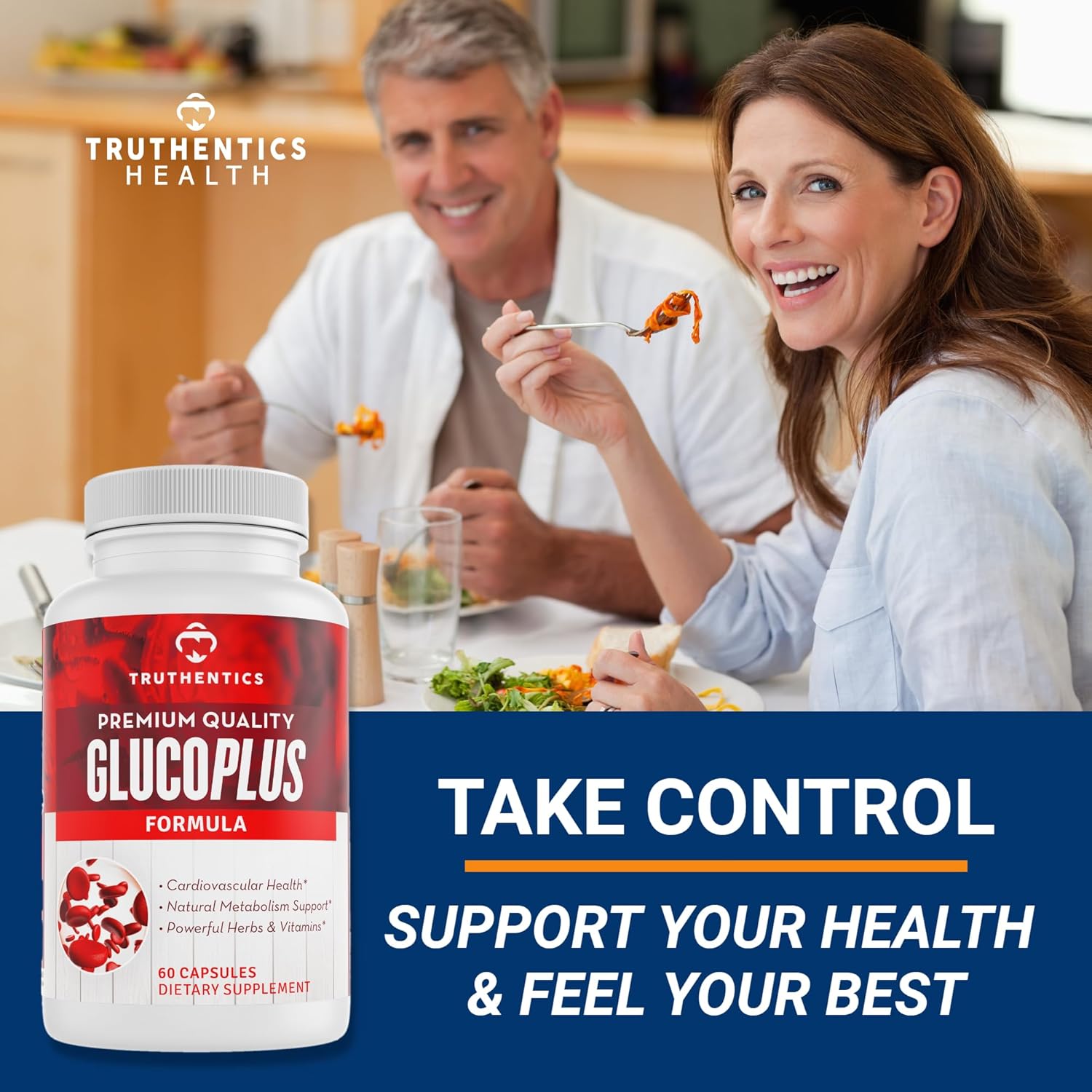 TRUTHENTICS GlucoPlus - 20 Herbs, Vitamins & Minerals with Cinnamon, Chromium, Vanadium, Bitter Melon, Alpha Lipoic Acid, Magnesium - Gluten Free, Non-GMO - 60 Capsules