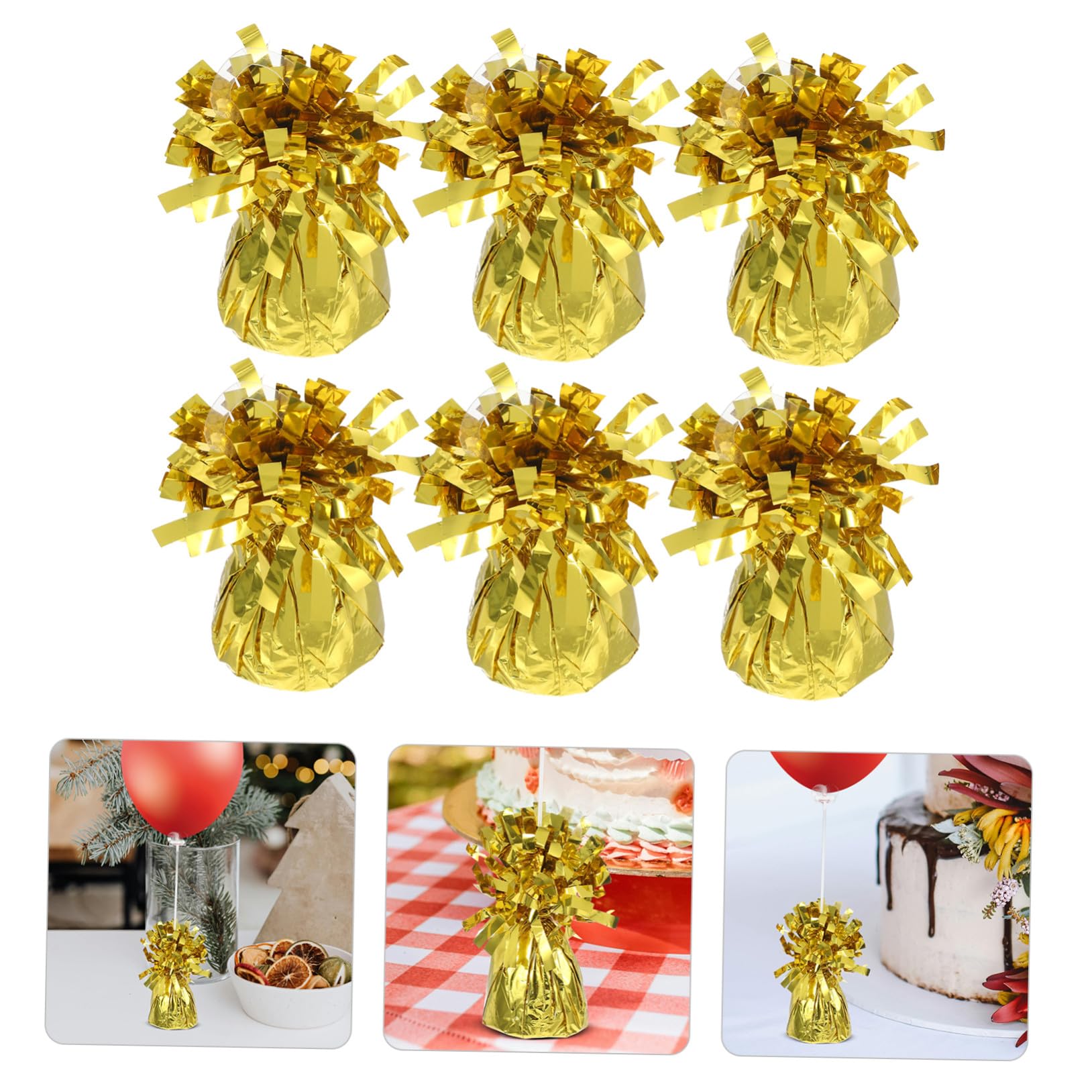 Ballongewichte 6 Stück Gold aus PVC, Zement und Kunststoff für Events | Geeignet für Folien und Latexmodelle, Drinnen Wie Draußen Nutzbar, Hält Aufsteigende Luft Sicher Unten