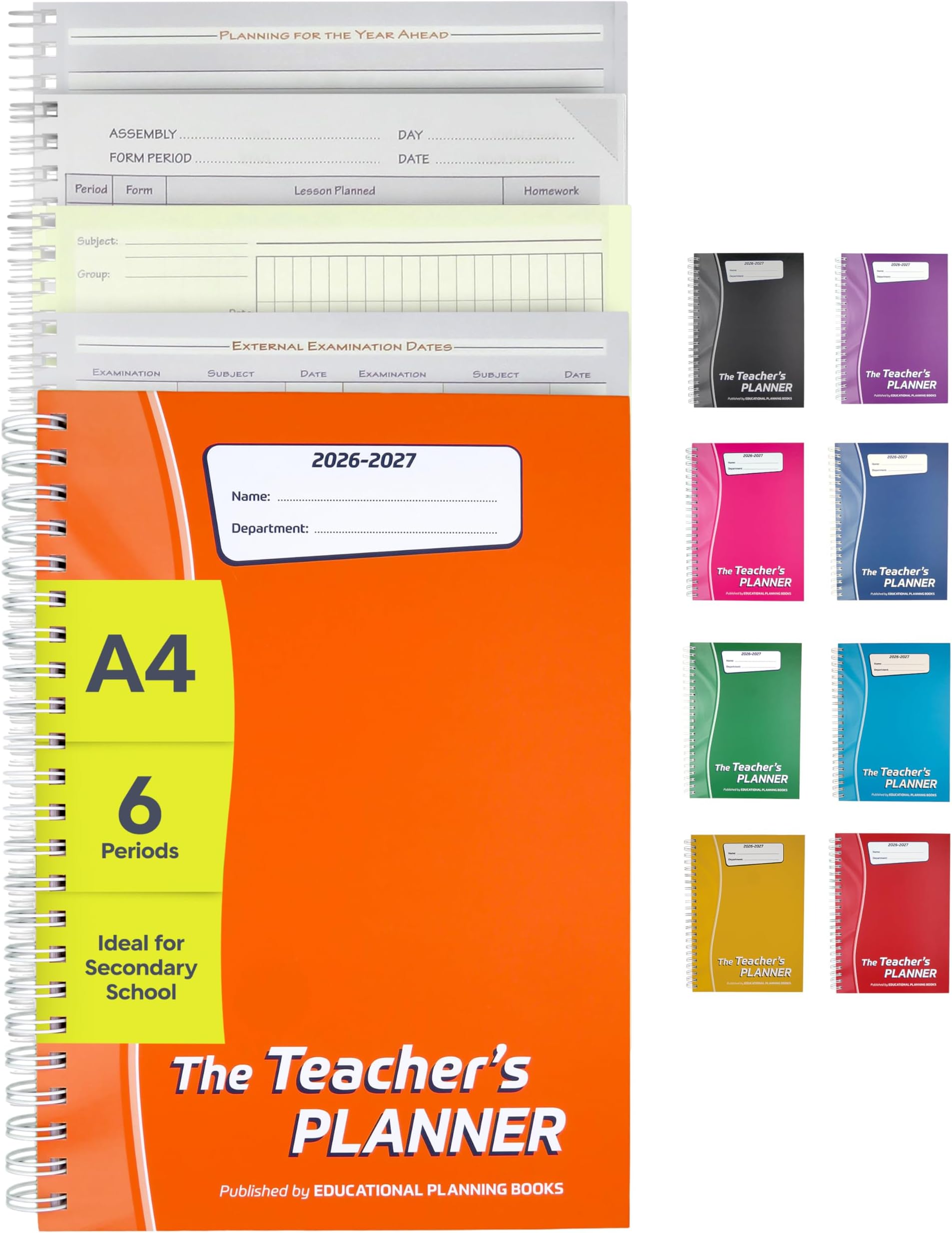 The Teachers Planner 2026-2027 for Secondary School – A4 – Six Period Day – Page-a-Day & Undated, with Dedicated Pages for Year Planning, Exams, Marking and more (TP3-O)
