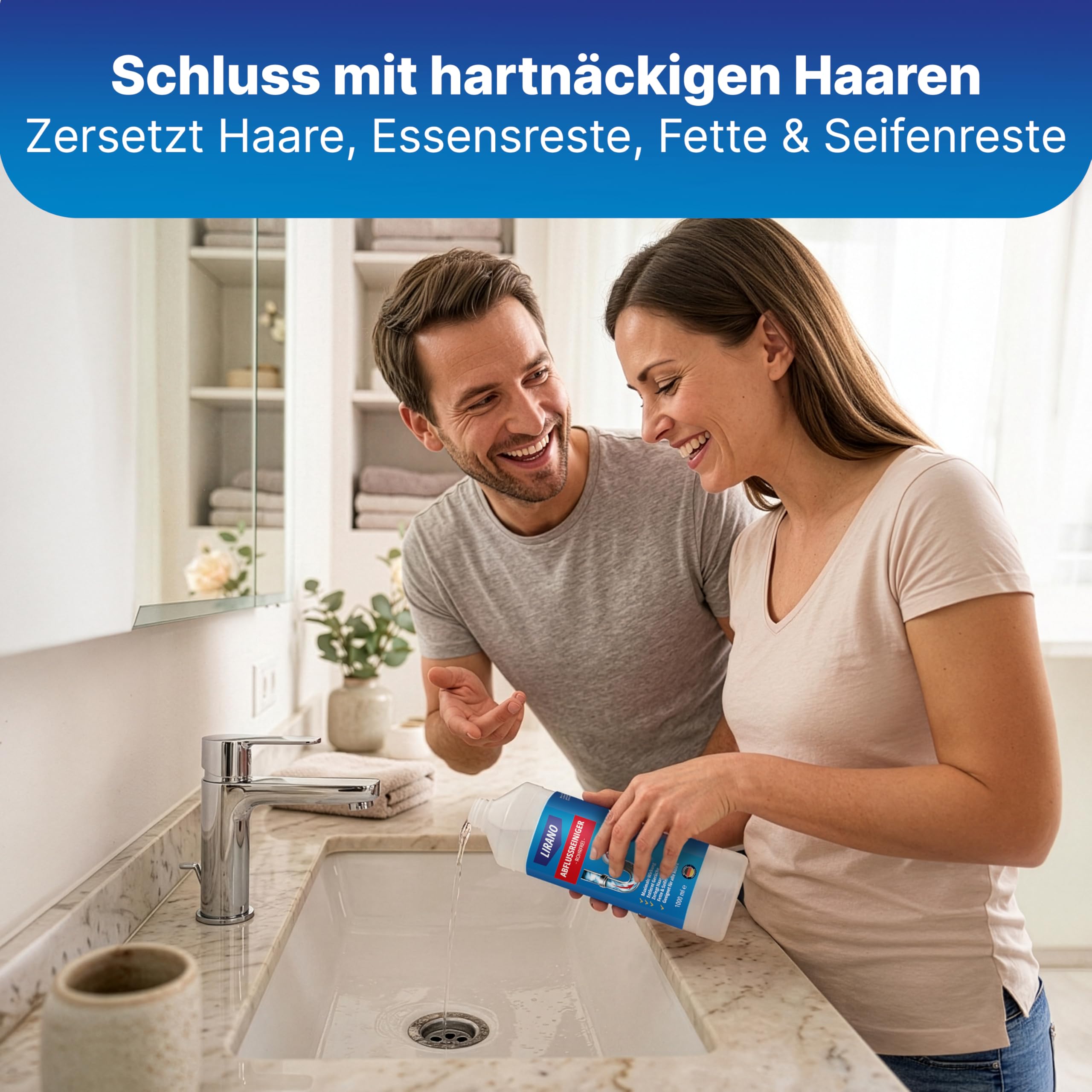 Rohrfrei, Abflussreiniger EXTRA STARK in Profi-Qualität – 1L – löst Haare, Speisereste & hartnäckigsten Rohrverstopfungen – neutralisiert unangenehme Gerüche - biologisch abbaubar - Made in Germany