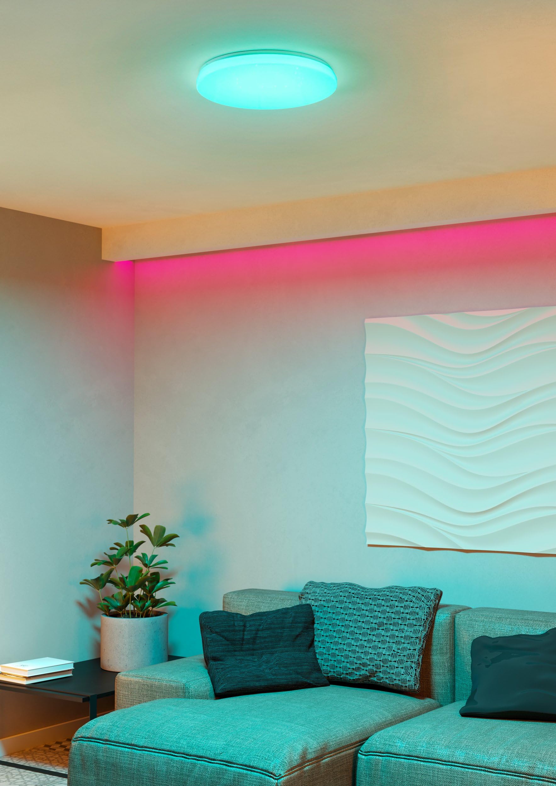 EGLO connect.z Smart Home LED Deckenleuchte Frania-Z mit Kristall-Effekt | ZigBee, App und Sprachsteuerung Alexa, warmweiß-kaltweiß, RGB, dimmbare Deckenlampe in Weiß, Ø 43 cm