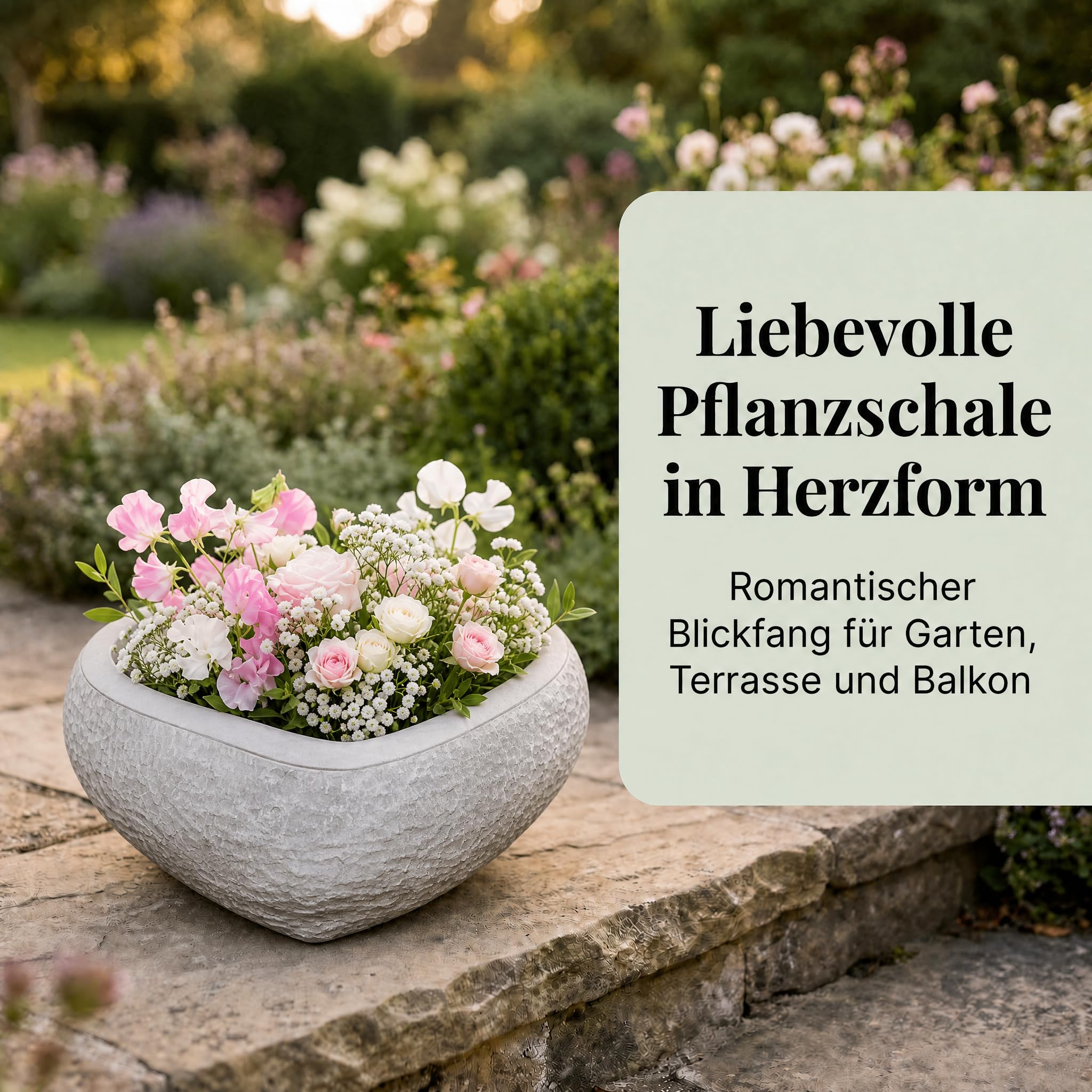 gartendekoparadies.de Vaso per Piante Solido Vaso per Fiori a Forma di Cuore, Altezza 13 cm, 30 x 30 cm, 3,5 Litri, Grigio, Peso 11 kg, in Pietra colata, Resistente al Gelo