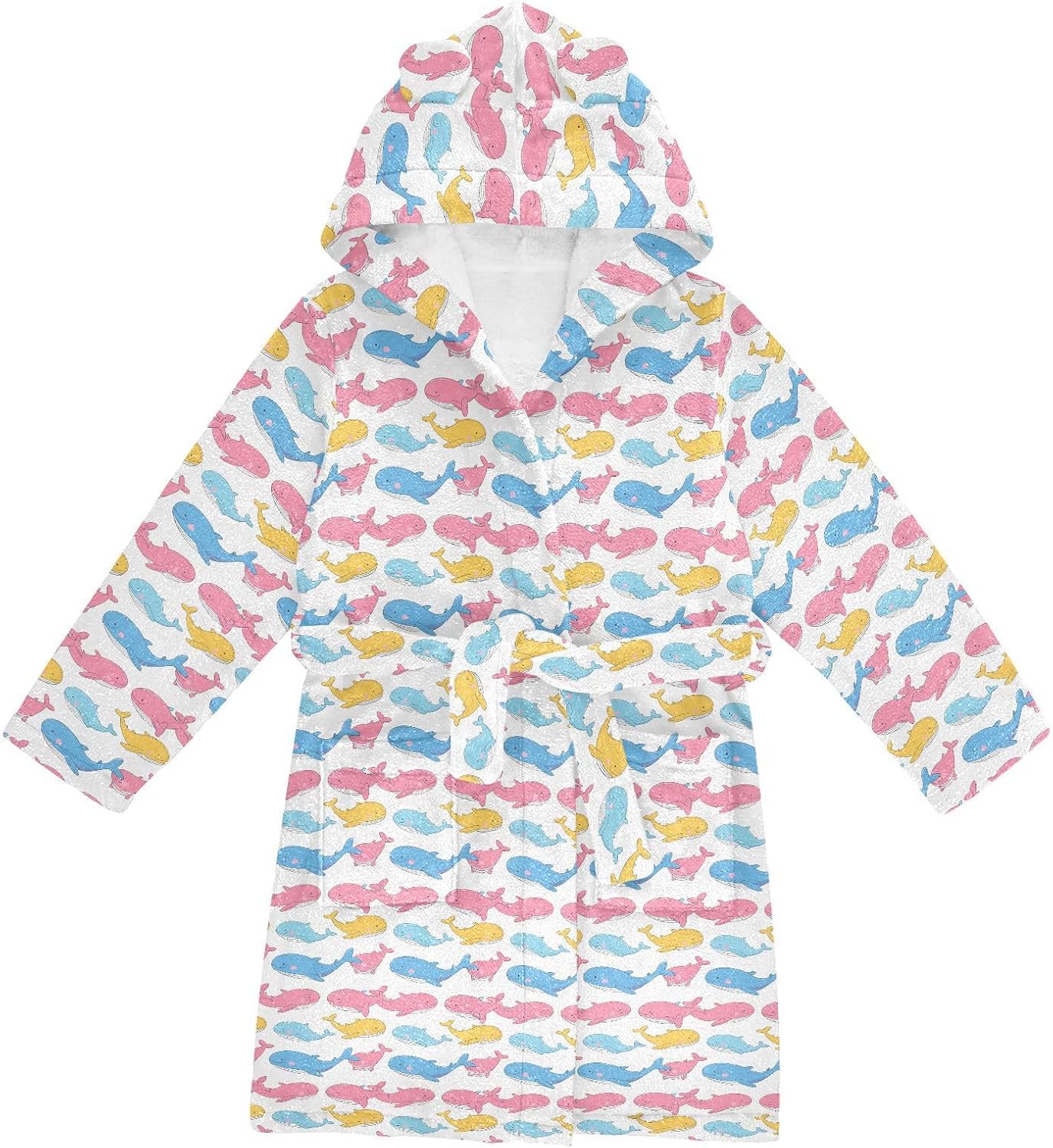 senya Pink Small Whale Toddler Hooded Bathrobe Kids Soft Plush Bath Towel Robes for Boys Girls 2-12 Years