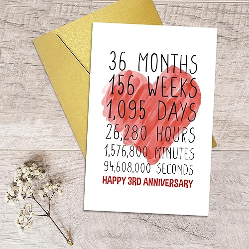Miniatura 5 de Tarjeta de feliz tercer aniversario para él y ella, tarjeta de aniversario de tercera boda para marido y esposa, divertida tarjeta de felicitación