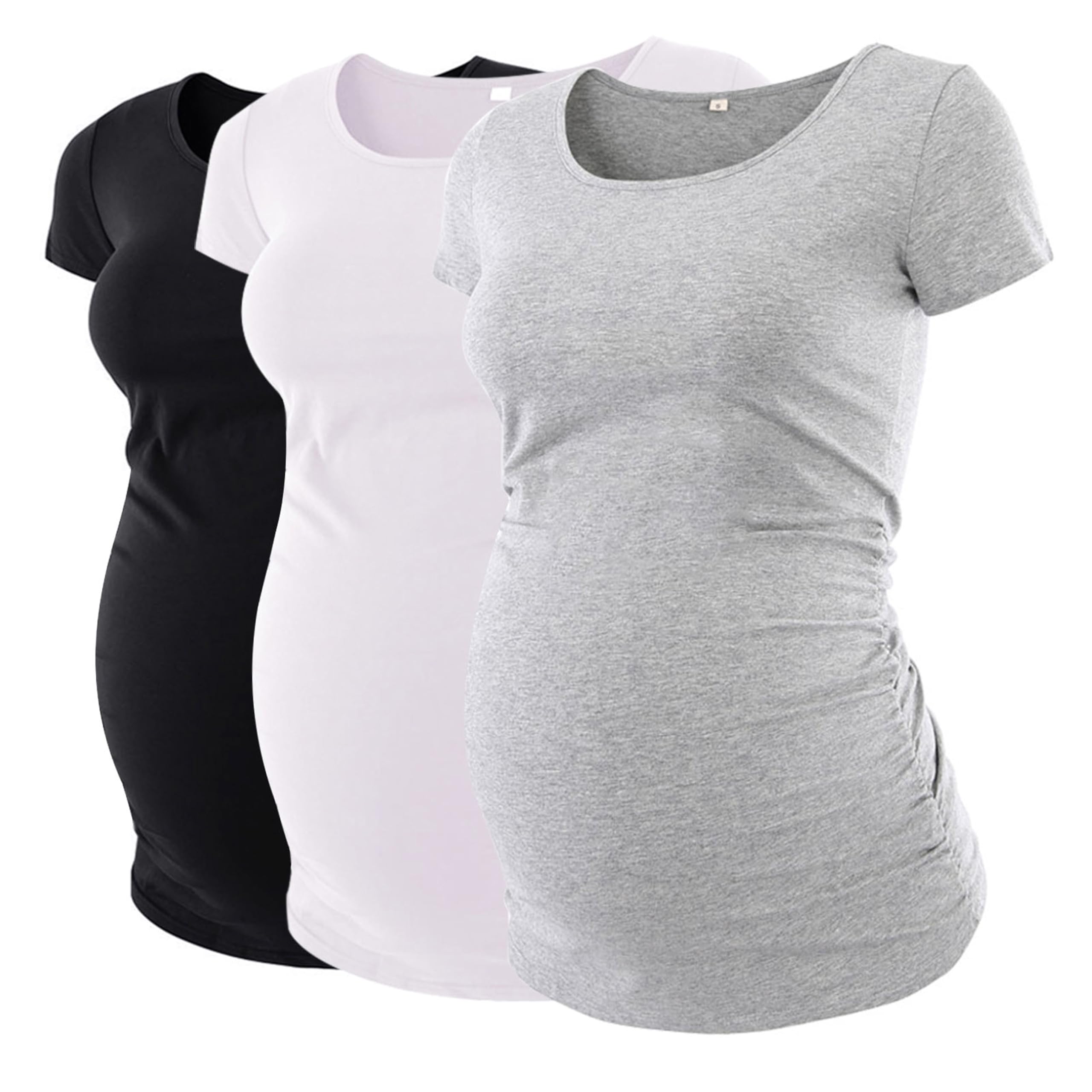 Liu Qu Womens Maternity Tops Short Sleeve Round Neck Pregnancy Shirts 3 Packs