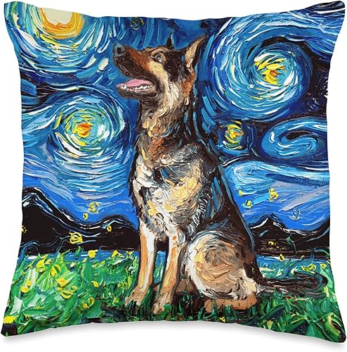 Miniatura 5 de Sagittarius Gallery Happy German Shepherd Starry Night Dog Art by Aja Throw Pillow (18.0 x 18.0in), multicolor