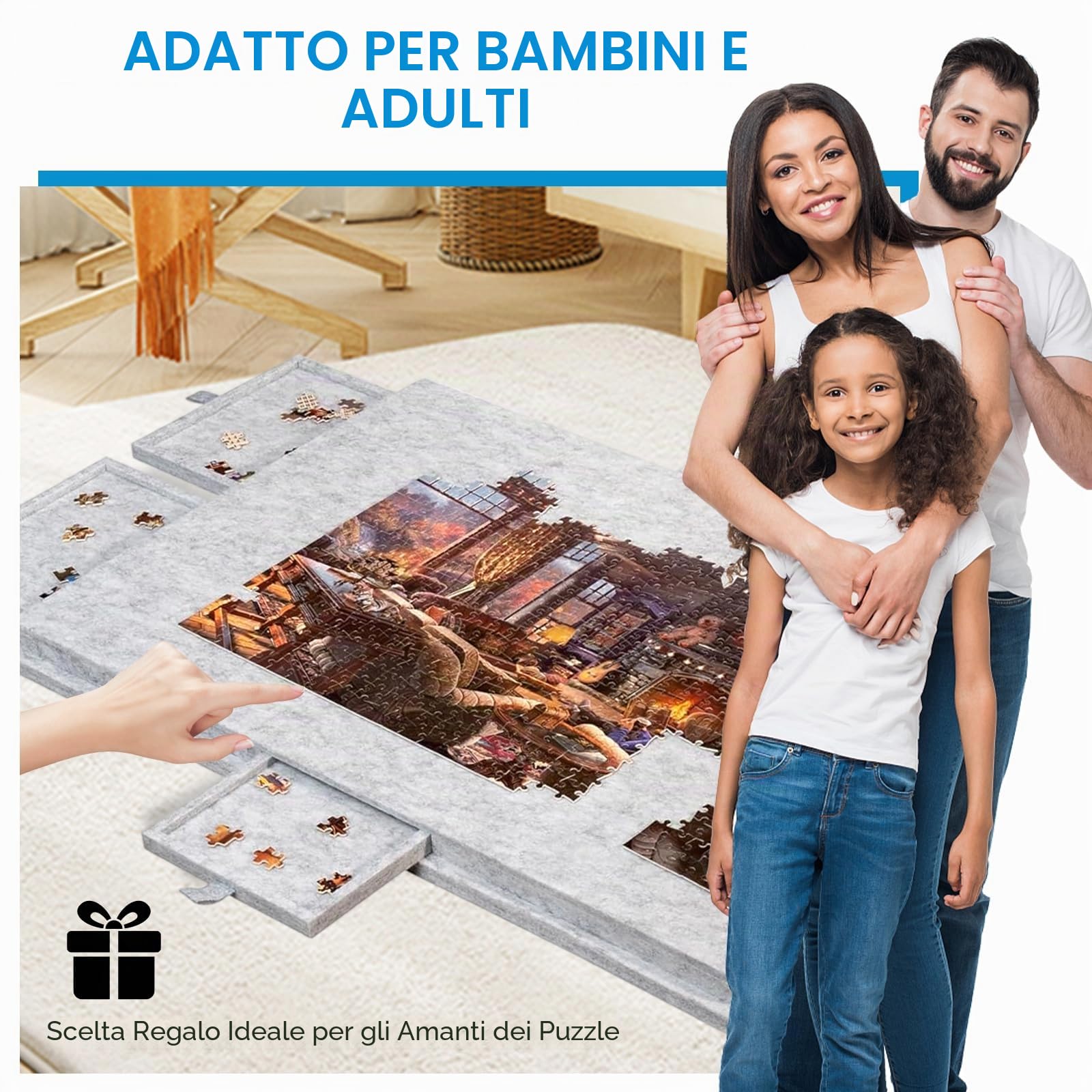 Tavola Puzzle Pieghevole,Tavolo Puzzle Inclinabile con 6 Cassetti,Leggero in Feltro Puzzle Plateau con Supporto e Copertura Progettati 2 in 1 Portatile Salvaspazio Può Ospitare 1000 pezzi (Grigio)