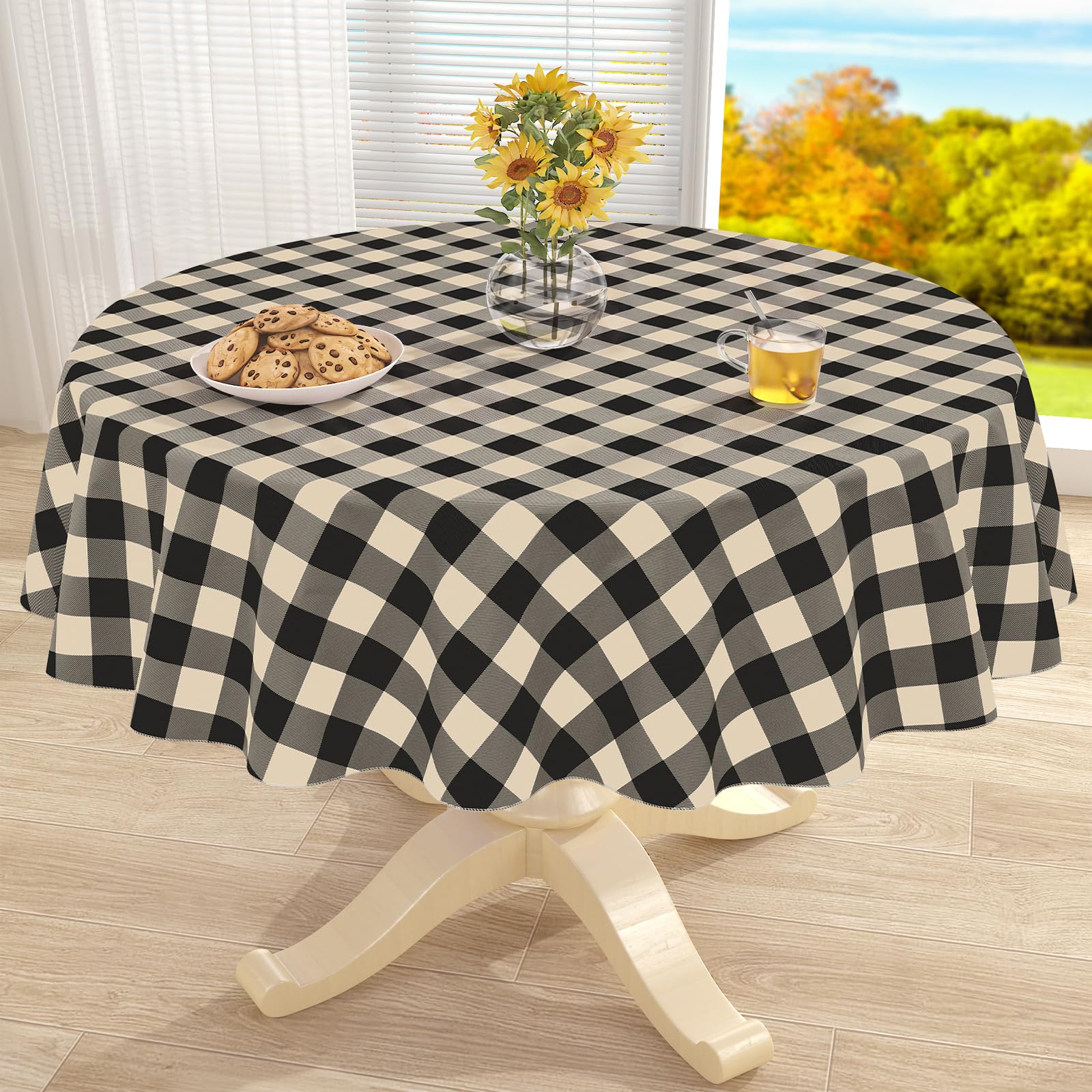 misaya Round Waterproof Vinyl Table Cloth, Flannel Backed Tablecloth