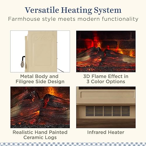 Miniatura 5 de Country Living Calentador eléctrico de chimenea independiente infrarrojo de 18 pulgadas en color crema  Proporciona calor de zona suplementaria con