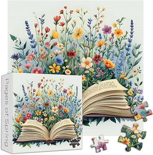 PICKFORU - Rompecabezas de libro de flores silvestres para adultos, 1000 piezas, rompecabezas de jardín de flores de primavera, rompecabezas de