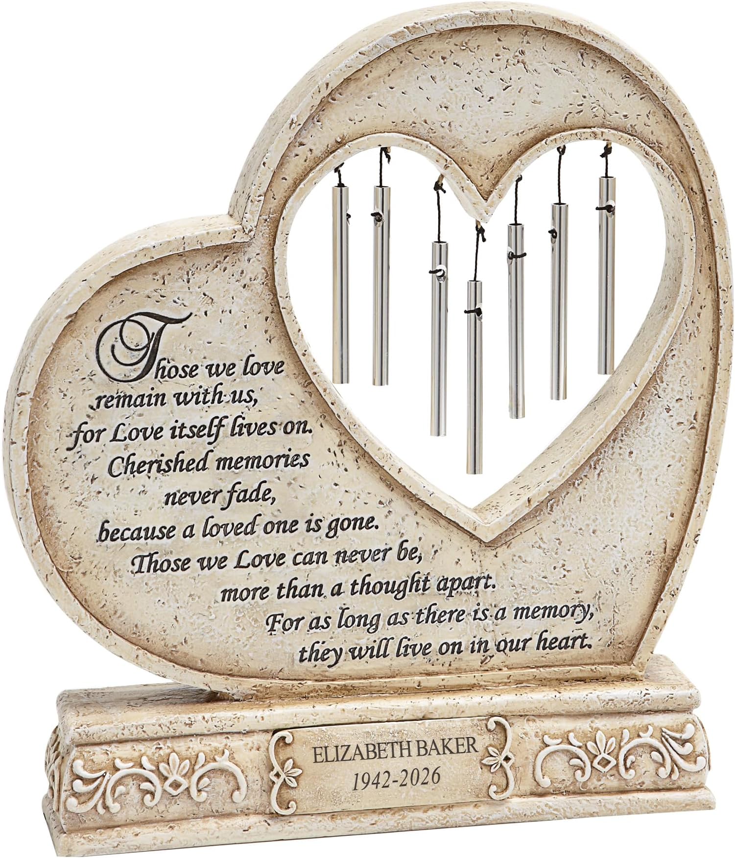 Let's Make Memories Personalized Tabletop Memorial Chime - Condolences - Sympathy - Made of Resin - Heart Cutout - Live On in Our Heart