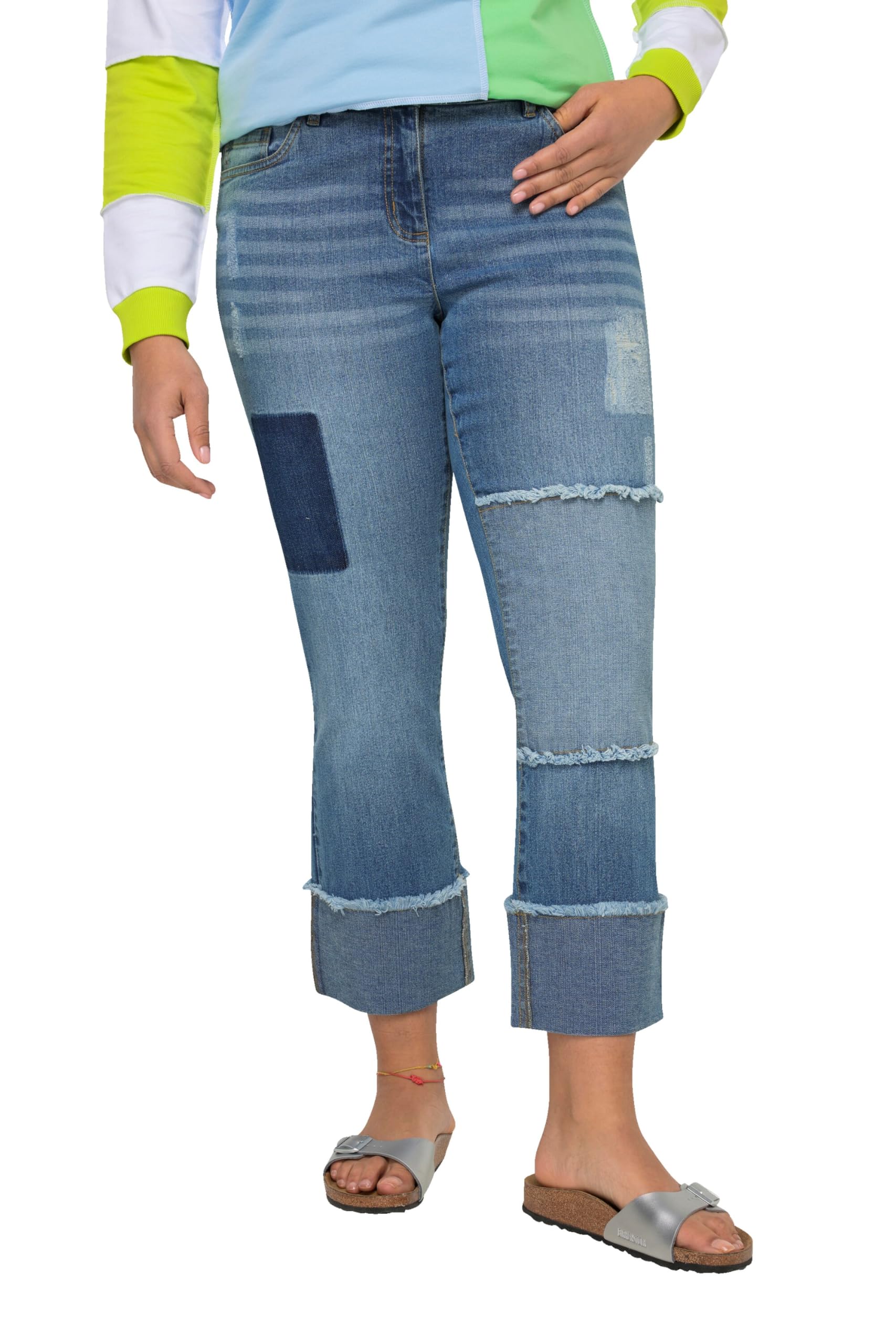 Angel of Style Damen große Größen Übergrößen Plus Size Jeans, weites Bein, Patches, 5-Pocket, Umschlagsaum 832966