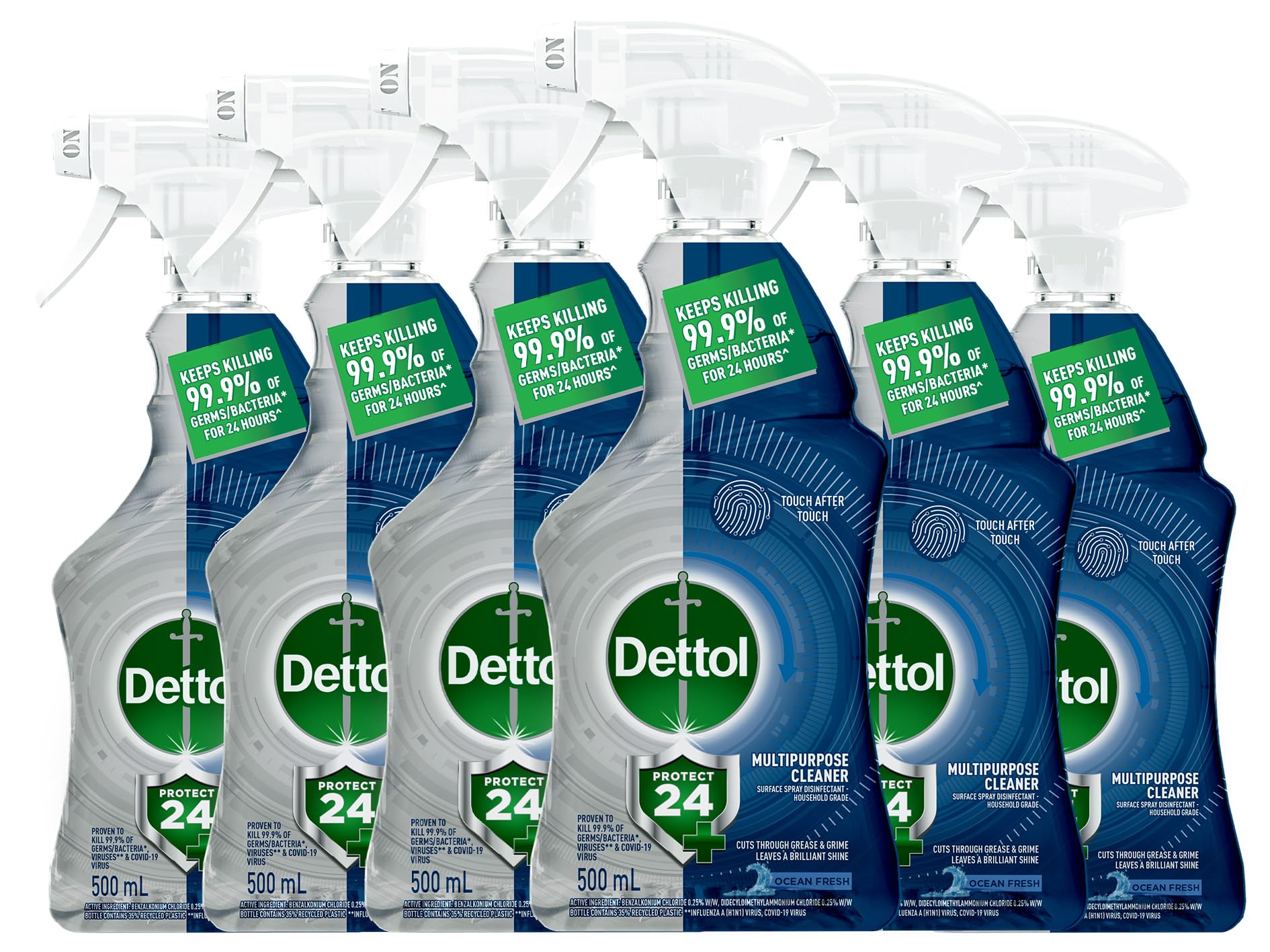 Dettol Protect 24 Multipurpose Cleaner Ocean Fresh Trigger Spray 500ml x 6 Pack