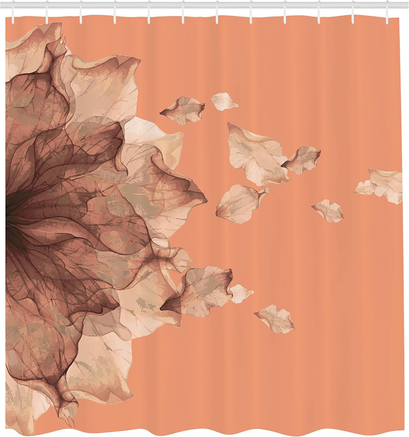 Ambesonne Flower Shower Curtain, Abstract Themed Modern Futuristic Image with Water Like Colored Artwork Print, Cloth Fabric Bathroom Decor Set with Hooks, 69" W x 75" L, Dark Peach