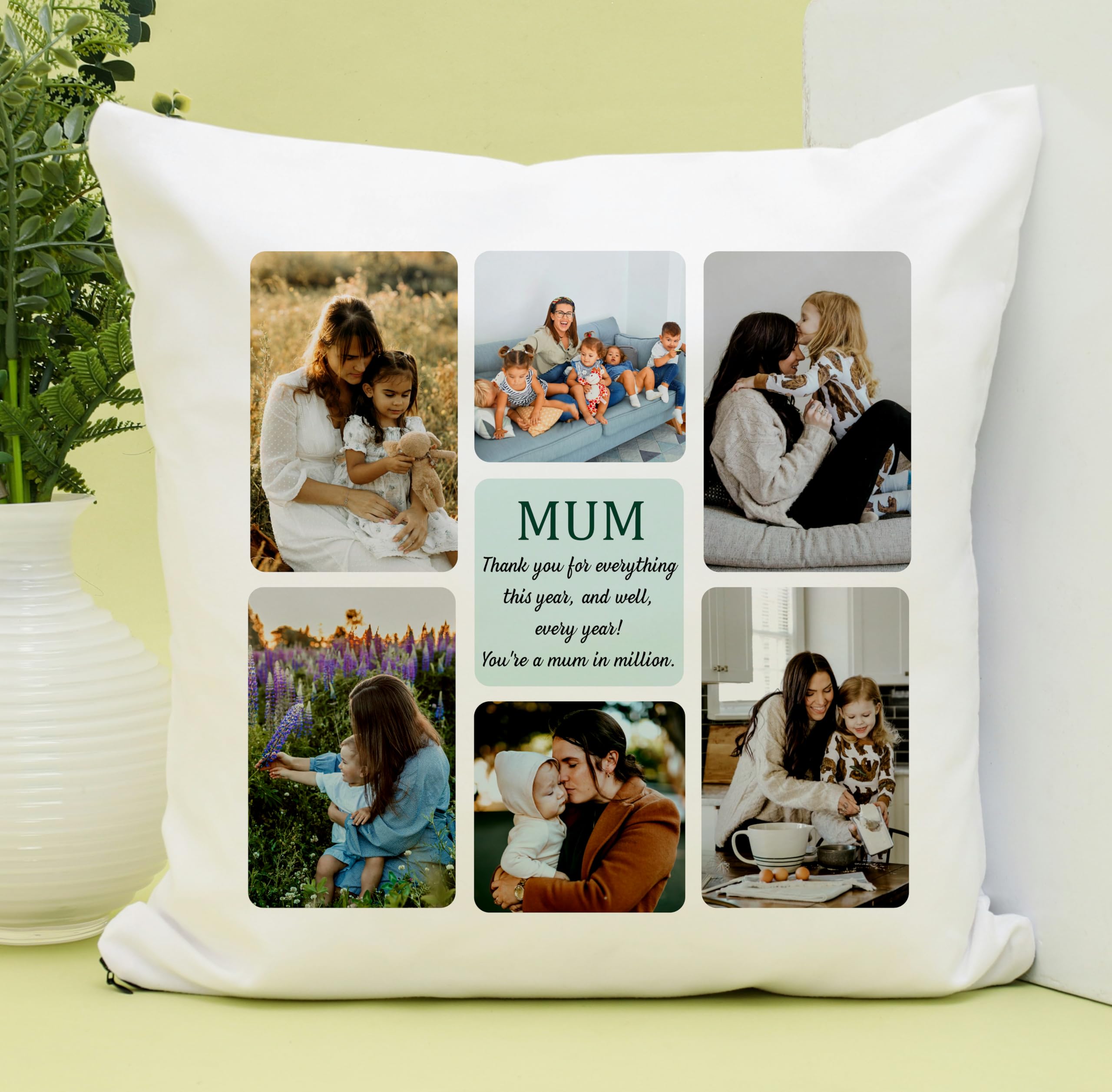 Pb Tech Design 1 Personalised Pillow Cushion Cover For Mum, Custom Throw Pillow Cushion Cover With Photos And Text, Gift For Mothers Day, For Mum Mummy Granny, Keepsake Home Décor 40X40 Cm Pillow/Cushion. (Design 1)