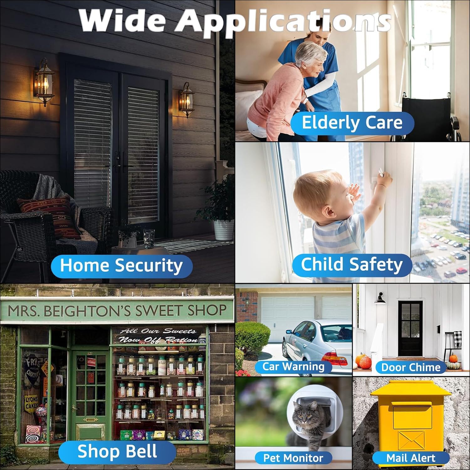 QOKLIYUI Campanello per porta con sensore wireless, efficiente,sensori