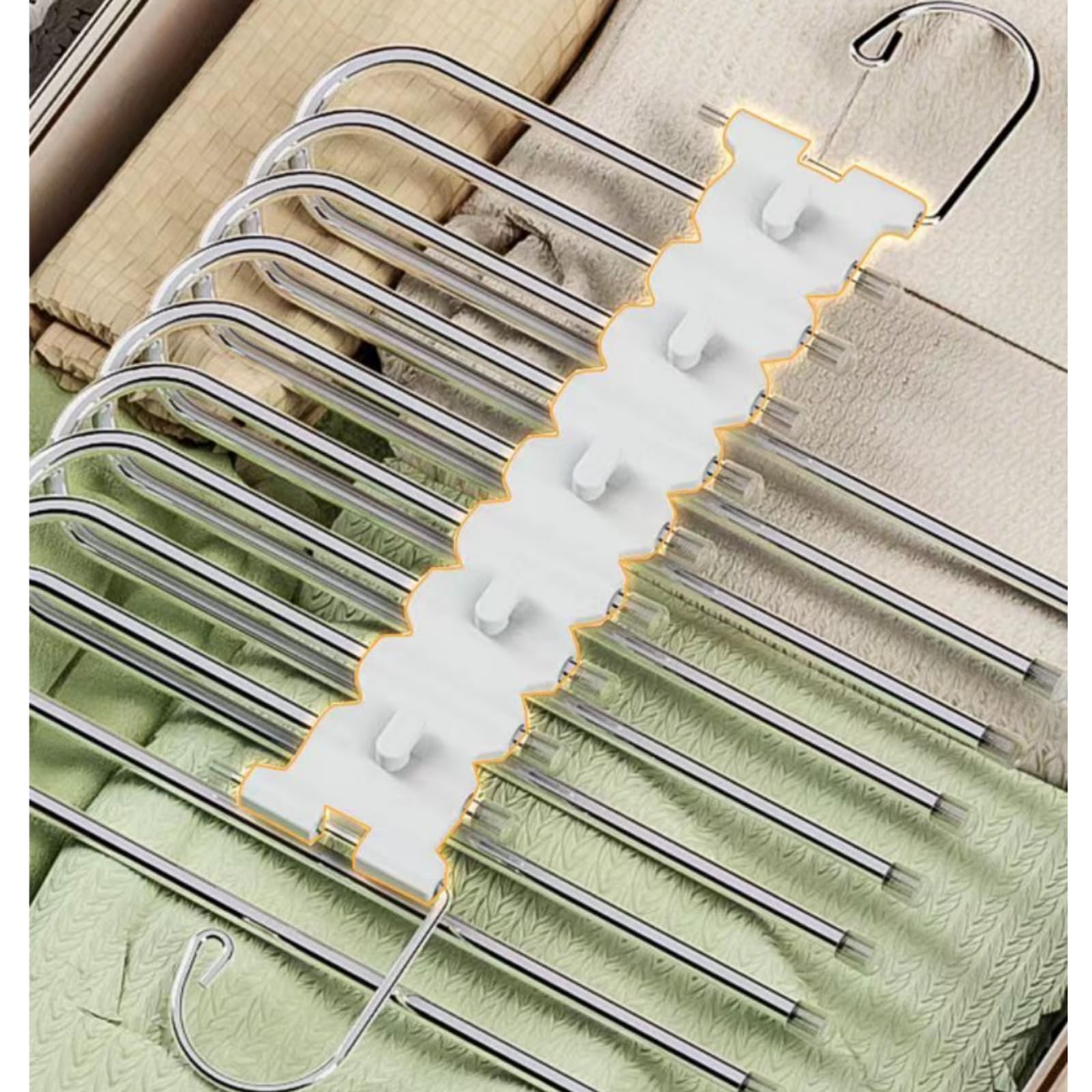 Grucce Pantaloni Salvaspazio 3 Pezzi 7 in 1, Appendini Armadio Multifunzionali Antiscivolo, Acciaio Inossidabile e PVC, Porta Pantaloni Gonne Jeans Sciarpe Cravatte, Organizer per Armadio