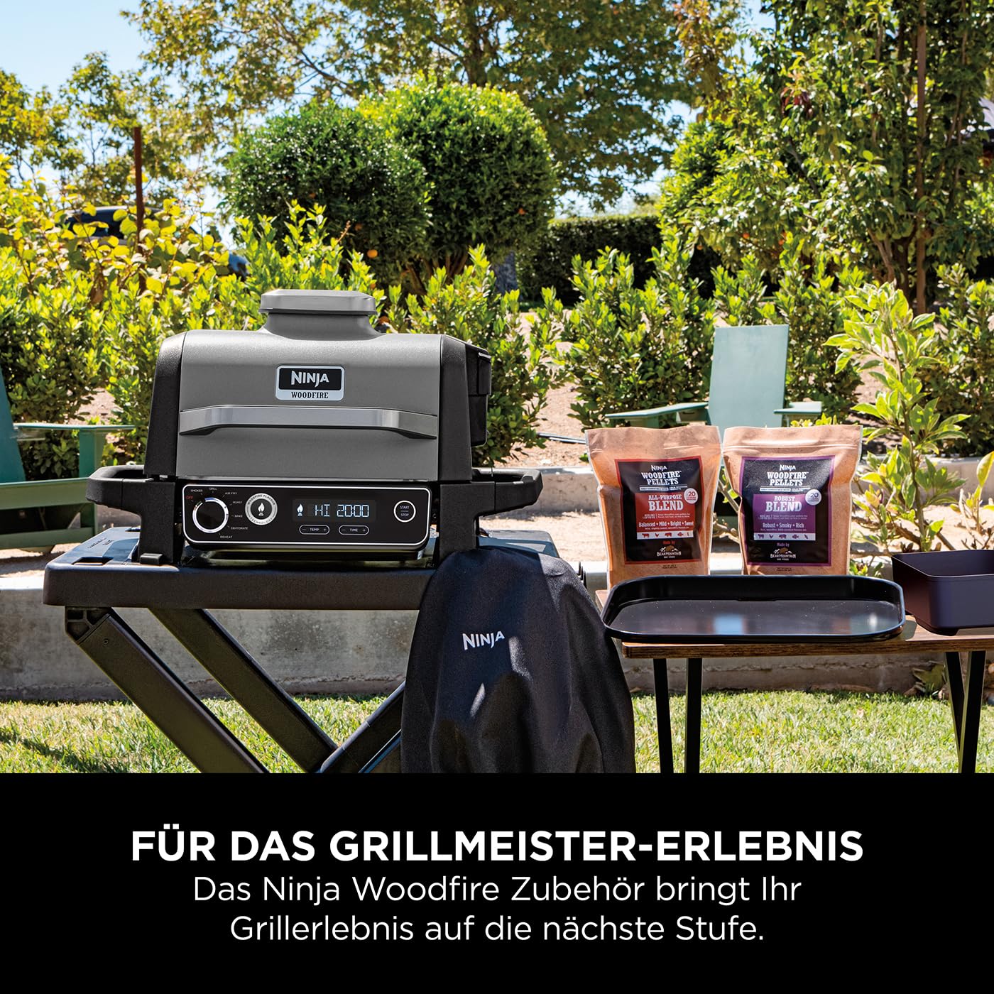 Ninja Woodfire Klappbarer Grillständer, kompatibel mit Ninja Woodfire Elektro-Outdoor-Grill (OG700-Serie), offizielles Zubehör, Schwarz/Grau XSKGRLLSTDEUK