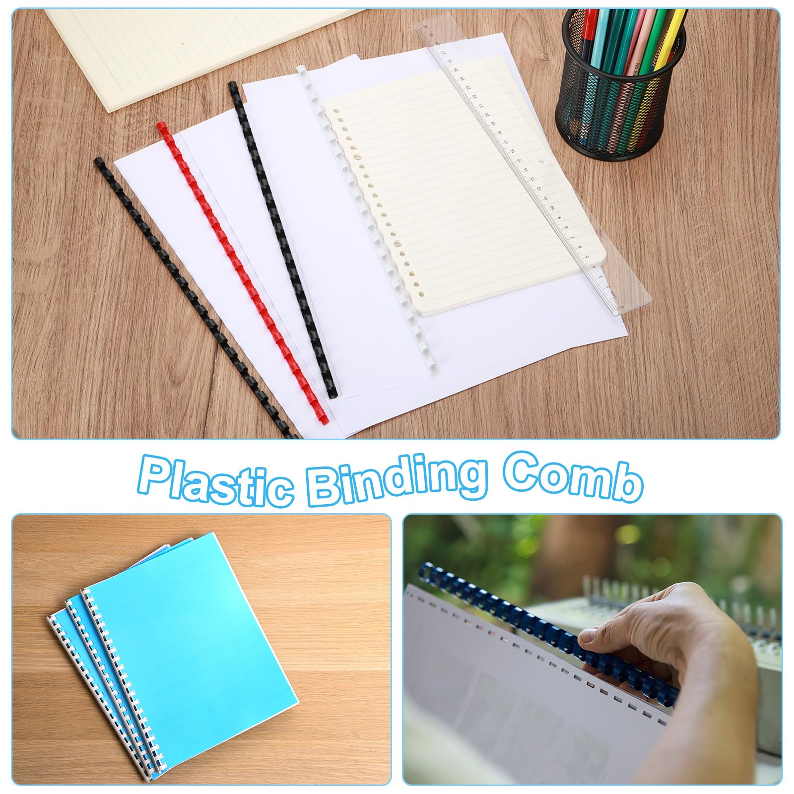 PATIKIL Bindekämme 6mm - 100 Stück 21 Ringe Für Dokumente Blau