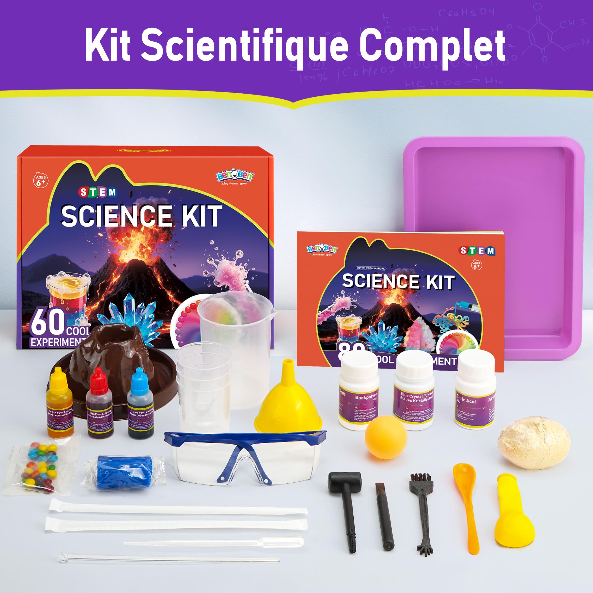 BenBen 60+ Expériences Scientifiques pour Enfants, Laboratoire de Chimie, Jeux éducatifs Cadeau pour Garçons Filles 6-10 Ans