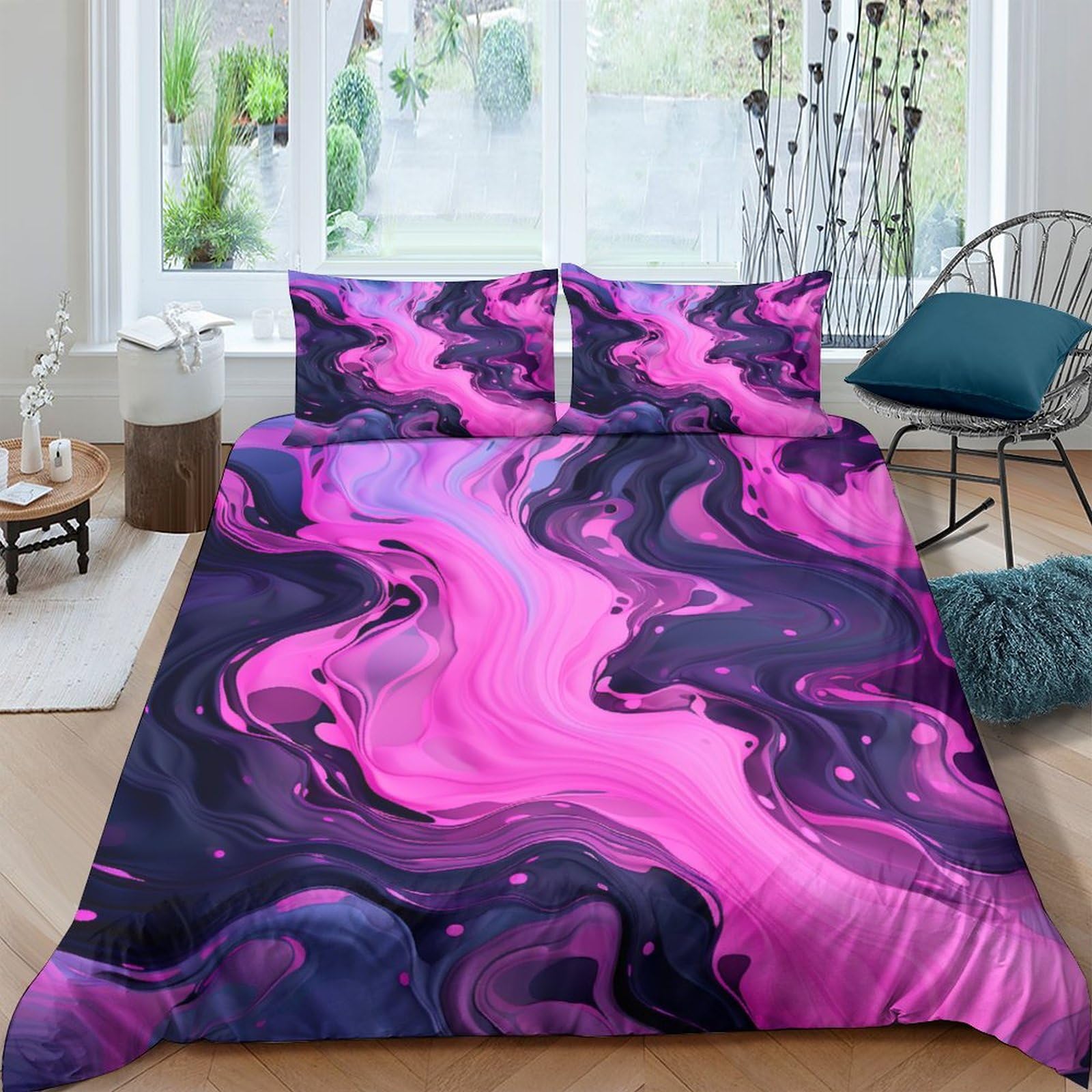 Purple Trap Effect Swirl 3D Printed Duvet Cover Set Bedding Set,Hidden Zipper Microfiber Soft Comforter Cover,Boys 3 Pieces Bedding Set Quilt Cover King（220x240cm）