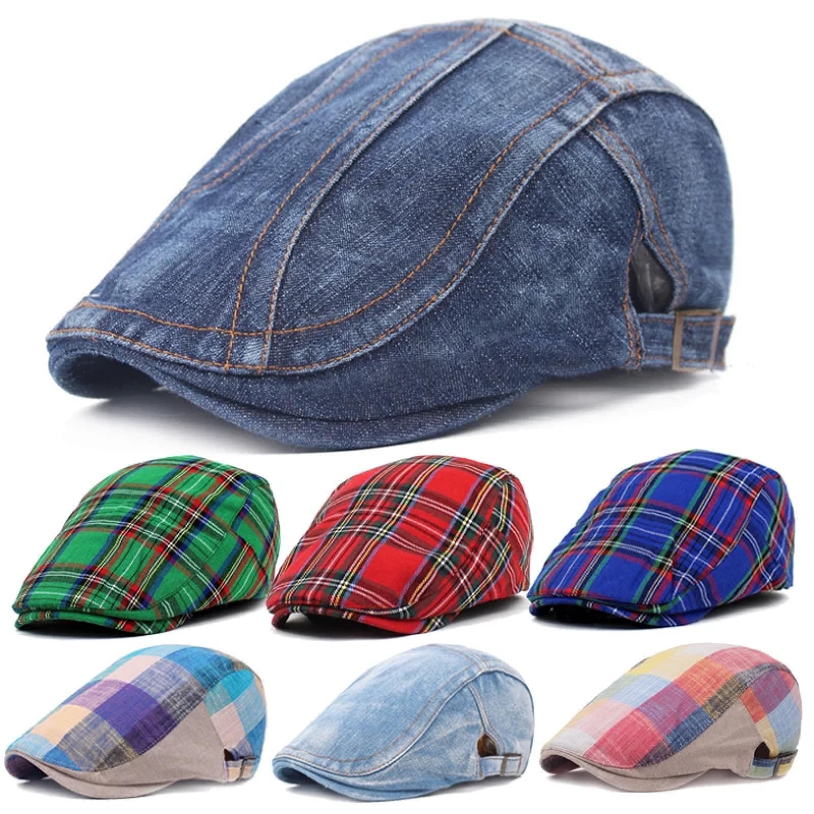 Béret Homme Femmes Denim Béret Casquettes pour Femmes Hommes Casquette Vintage Unisexe Jeans Bérets Newsboy Chapeau Décontracté Réglable À Carreaux Chapeaux Style14