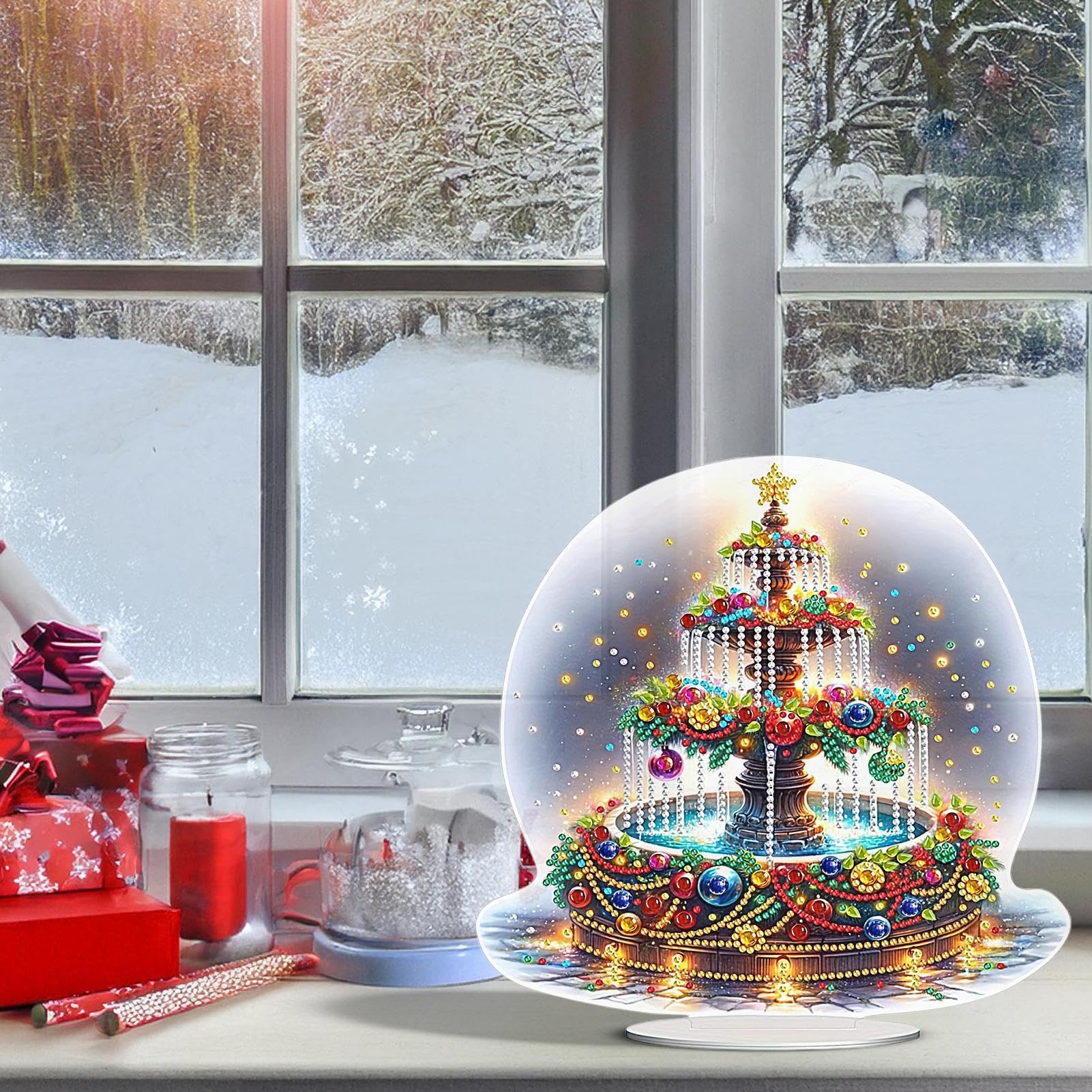 Genérico Kit de pintura artística con gemas de mesa, de mesa con gemas | Pintura artística con gemas de con tema navideño - de escritorio, artesanía de mosaico para la sala de estar del hoga