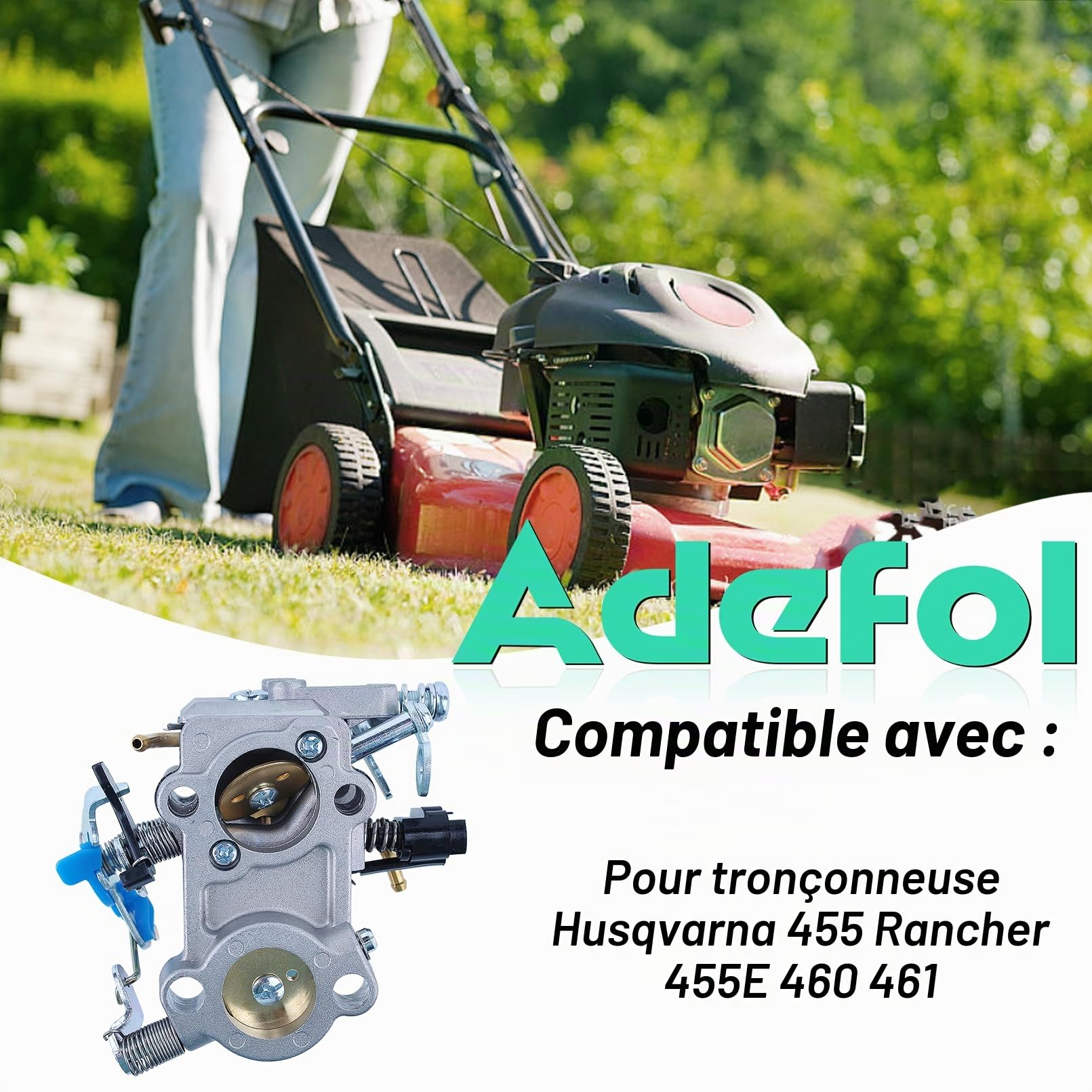 Carburateur Kit pour Husqvarna 455 Rancher 455 E 460 461, Adefol Bougie d'allumage + Poire d'amorçage + Tuyau de Carburant + Filtre à Air, Remplacement WTA-29 WTEA-1 544883001