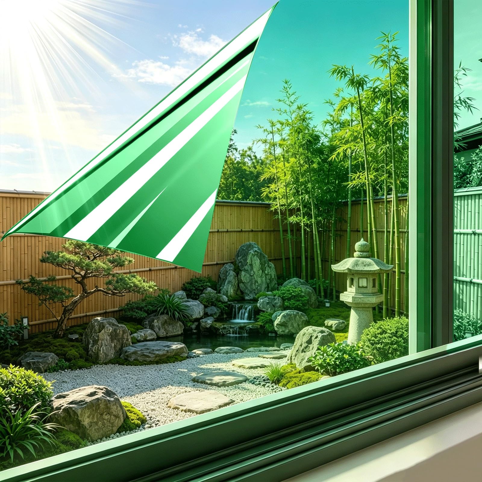 Window Film Privacy 120 x 120 cm Static Cling Sun Blocking Anti UV Reflective Window Solar Film Reflective for Glass Windows Home Bathroom School, Green