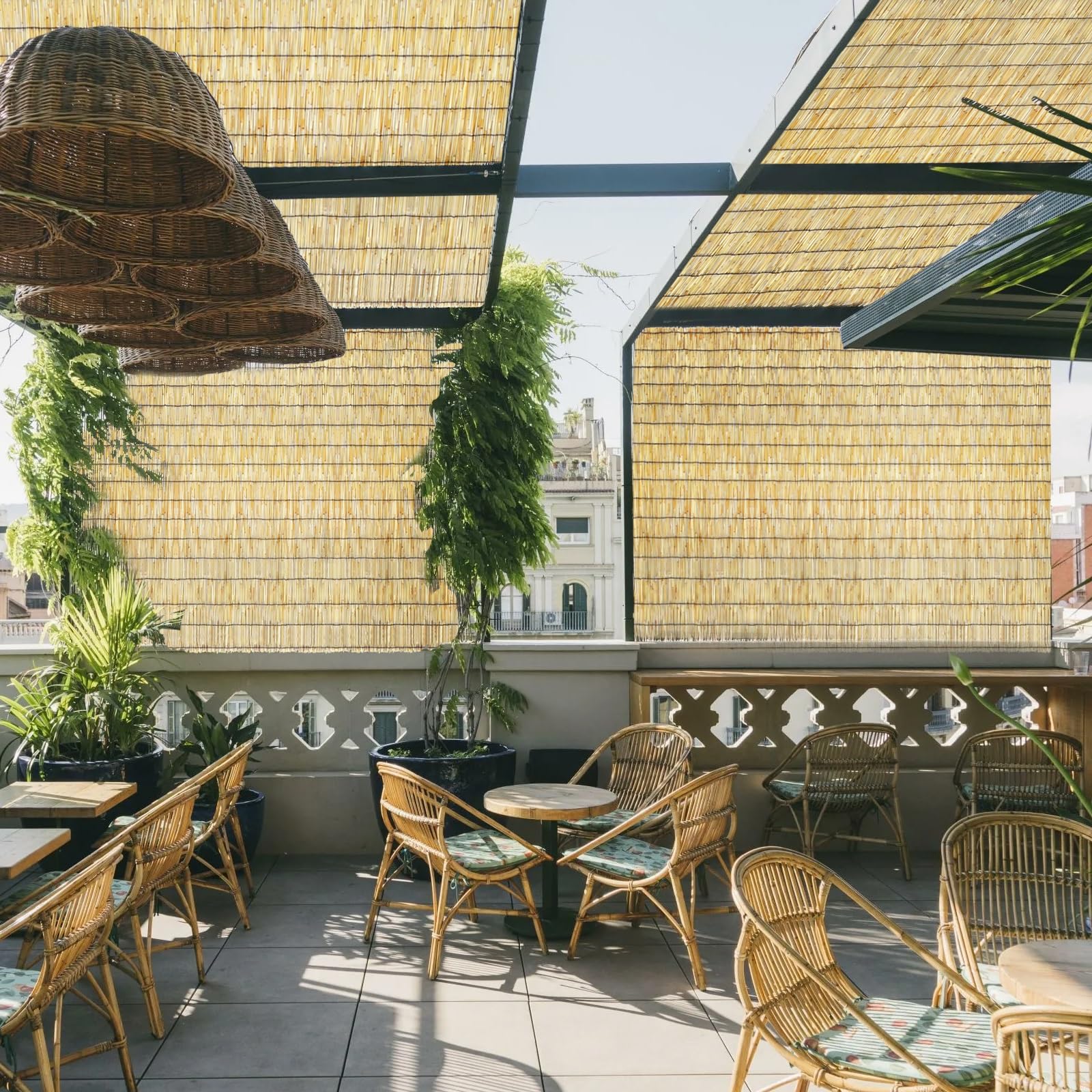 Valla de bambú natural duradera para balcón, terraza y jardín, opciones de altura de 60 cm a 160 cm, elegante solución de privacidad en línea negra primaria