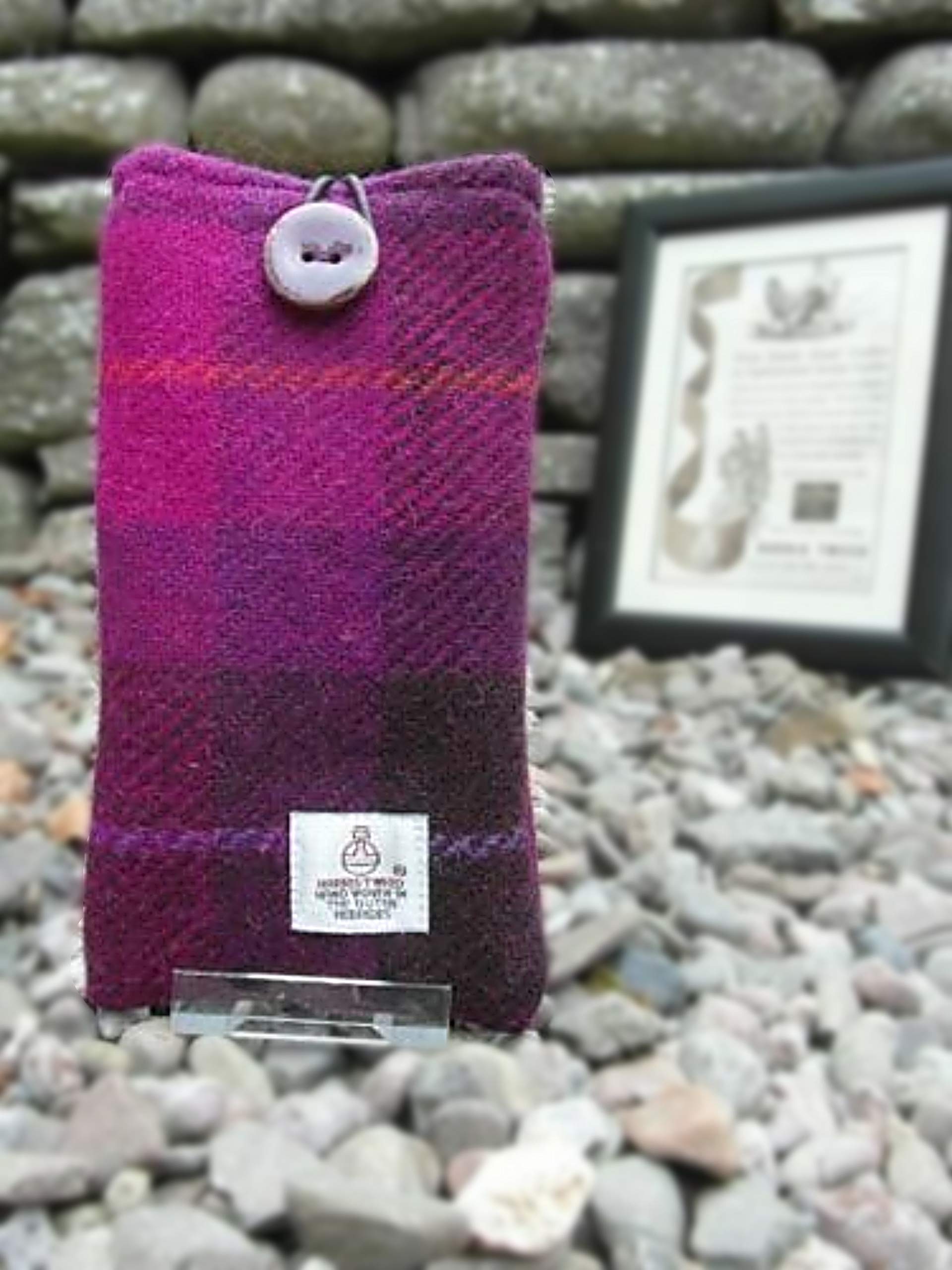 Authentic Harris Tweed Case Cover Sleeve Sock For iPhone 11-11 Pro & 11 Pro Max (Fuchsia, 11 Pro Max)