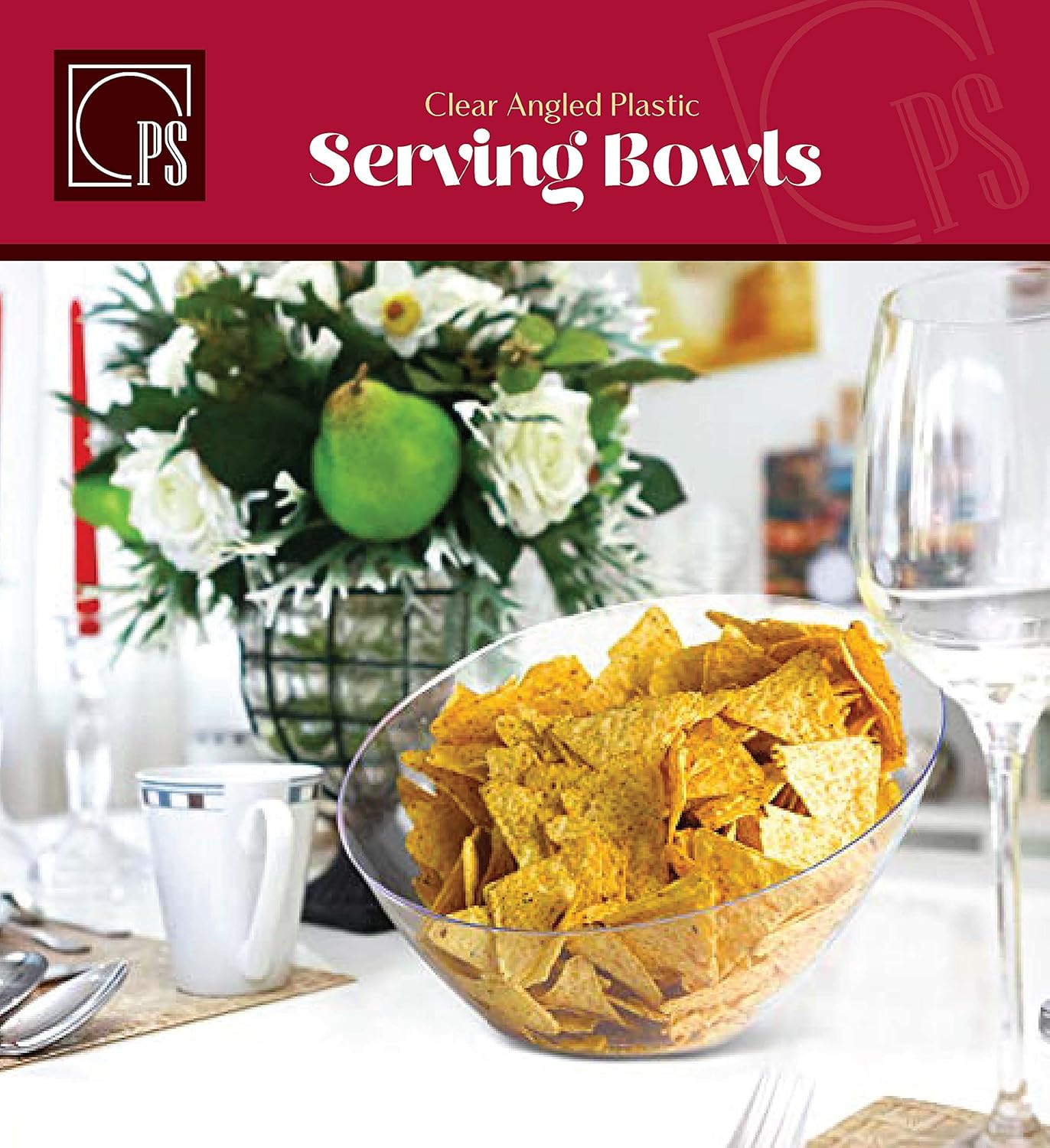 Free Shipping Offer Posh Setting Crystal Clear, Disposable Premium Hard Plastic Medium Angled Bowl, Party, Salad, Snack and Fruit Bowl 5 Pack