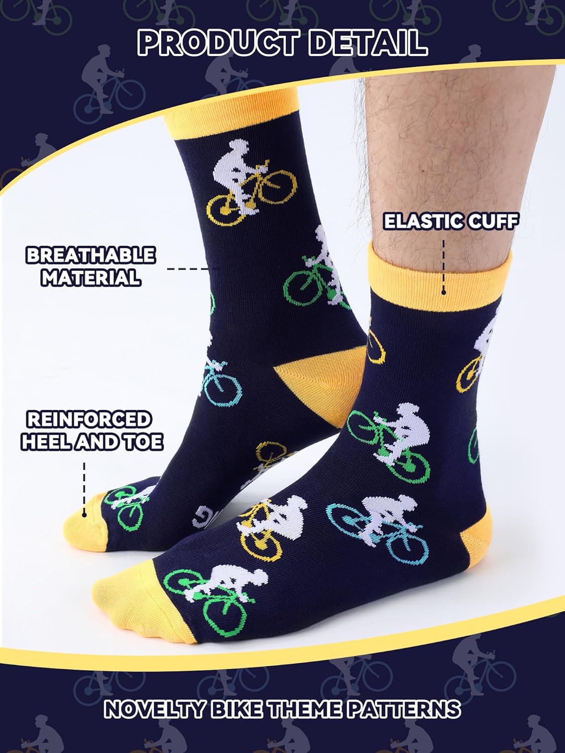 Eurzom 6 Pairs Funny Bike Socks for Men Novelty Cycling Cotton Casual Socks Birthday Holiday Gift for Outdoor Biking Lover - Image 4