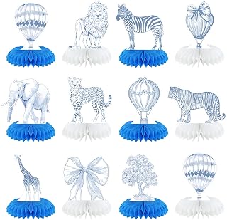 12 Pcs Blue Toile De Jouy Honeycomb Centerpieces Blue Chinoiserie Baby Shower Table Decorations Safari Animal Coastal Party Supply for Birthday Bridal Shower Wedding Bachelorette Decor