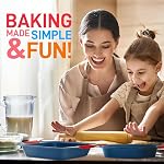 NutriChefKitchen 8-Piece Nonstick Bakeware Set - PFOA, PTFE-Free Carbon Steel Baking Trays w/Heatsafe Silicone Handles, Oven Safe Up to 450°F, Pizza Loaf Muffin Round/Square Pans, Blue, NCSBSBL8