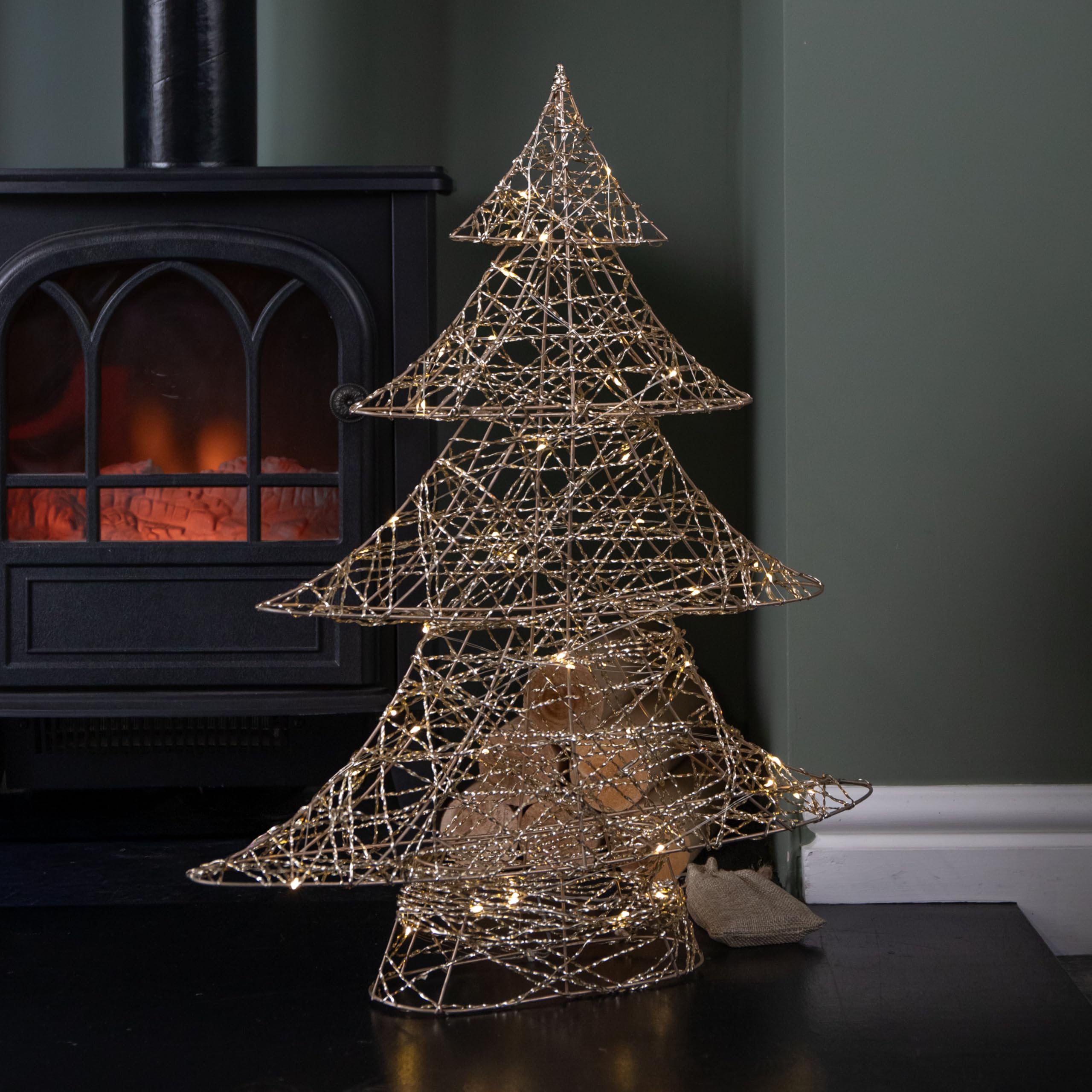 60cm Battery Operated Light up Gold Weave Christmas Tree with Warm White LEDs