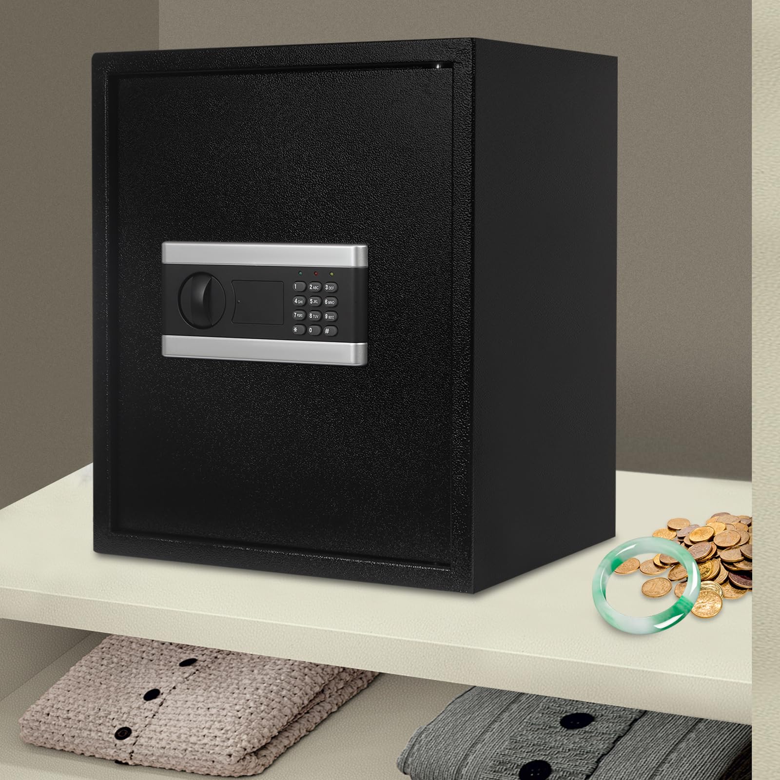 Cassaforte ignifuga, cassaforte elettronica in acciaio con password digitale, chiavi di emergenza e bulloni stabili, per gioielli, denaro, oggetti di valore, 31 x 38 x 45 cm