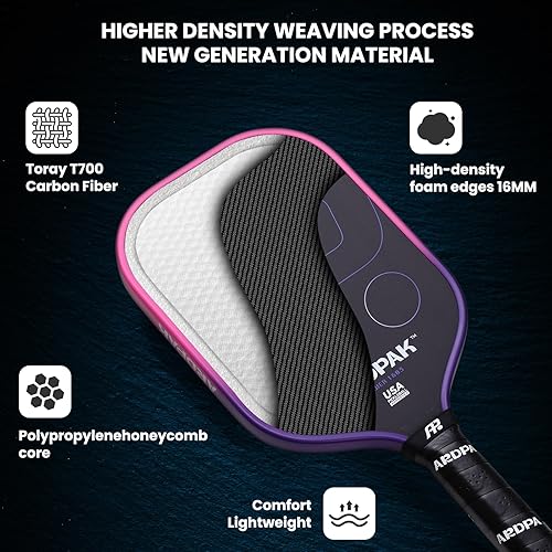 Miniatura 4 de Pickleball Paddle, T700 Carbon Fiber Abrasion-Resistant Surface, 16MM Polypropylene Honeycomb core, USAPA Approved, High Grit,The Pickleball Paddle