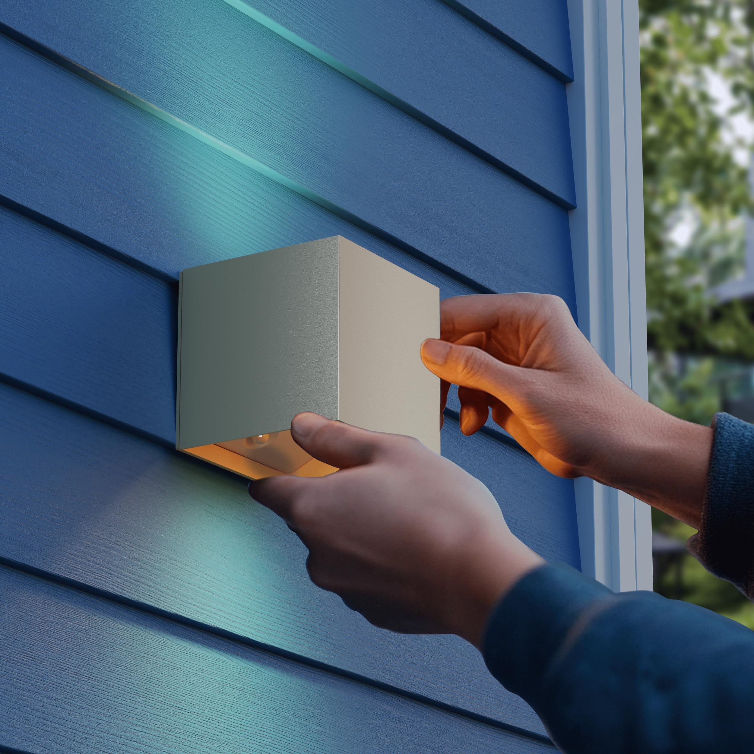 CALEX Volterra Wandleuchte, für Außen & Innen, warmweißes Up & Down Licht, Akku aufladbar mit USB-C, kabellos, Bewegungsmelder, wasserdicht, Sand, 2er Pack