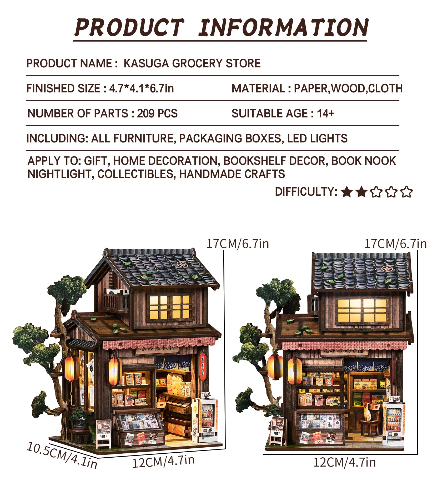 Spilay Kit fai da te in miniatura, casa delle bambole in miniatura, con carillon, mini kit per la costruzione di una casa, angolo libro per adulti, decorazione creativa per libreria e regalo unico
