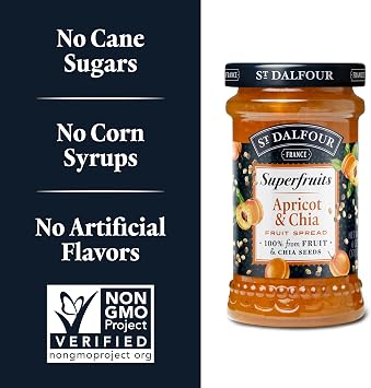 St. Dalfour Superfruits Apricot & Chia Fruit Spread - 6 oz - 100% from Fruit, Gluten-Free, No Artificial Ingredients, Non-GMO, All Natural, Made in France