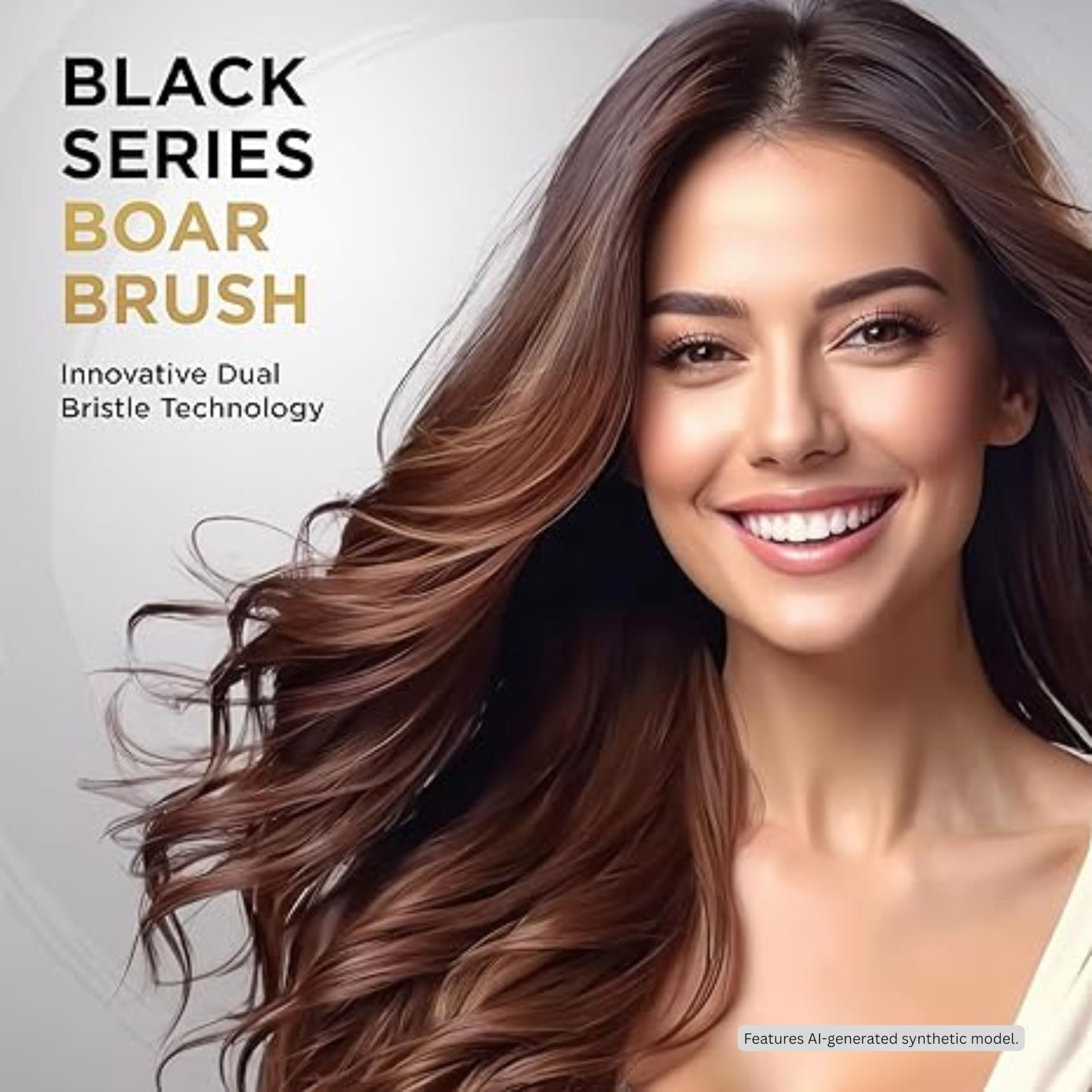 COCCO Black Series - Cepillo de cerámica para jabalí S8, cepillo para peinar el cabello con tecnología de doble cerda, barril recubierto de cerámica, diseño ergonómico