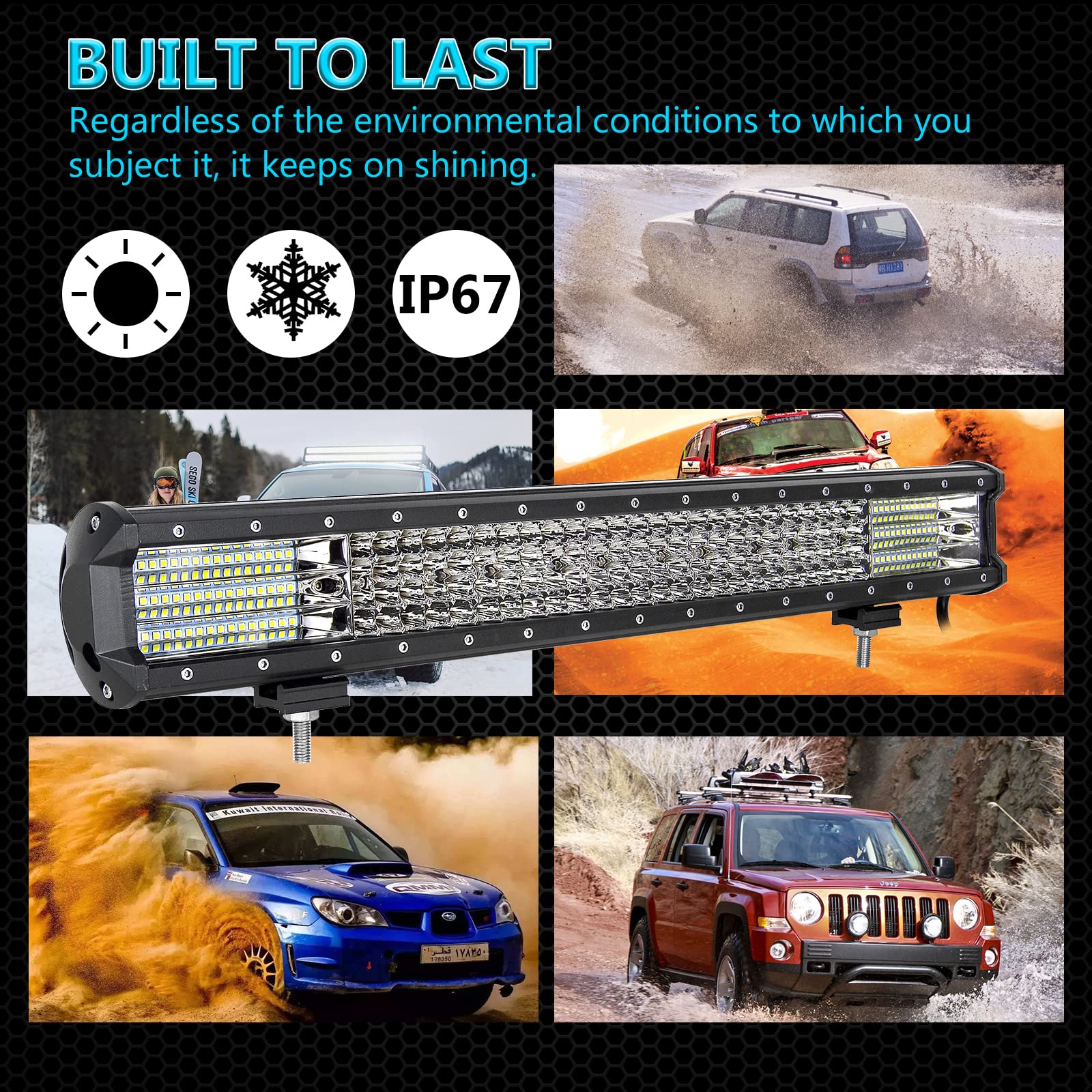 RIGIDON Barra Led 23 Pulgadas 59cm 570W Barras de Luz de Trabajo, 12V 24V 6000K IP67 Impermeable lámparas de conducción faros led foco led tractor para 4x4 Coche Off Road Camión ATV UTV SUV Barco